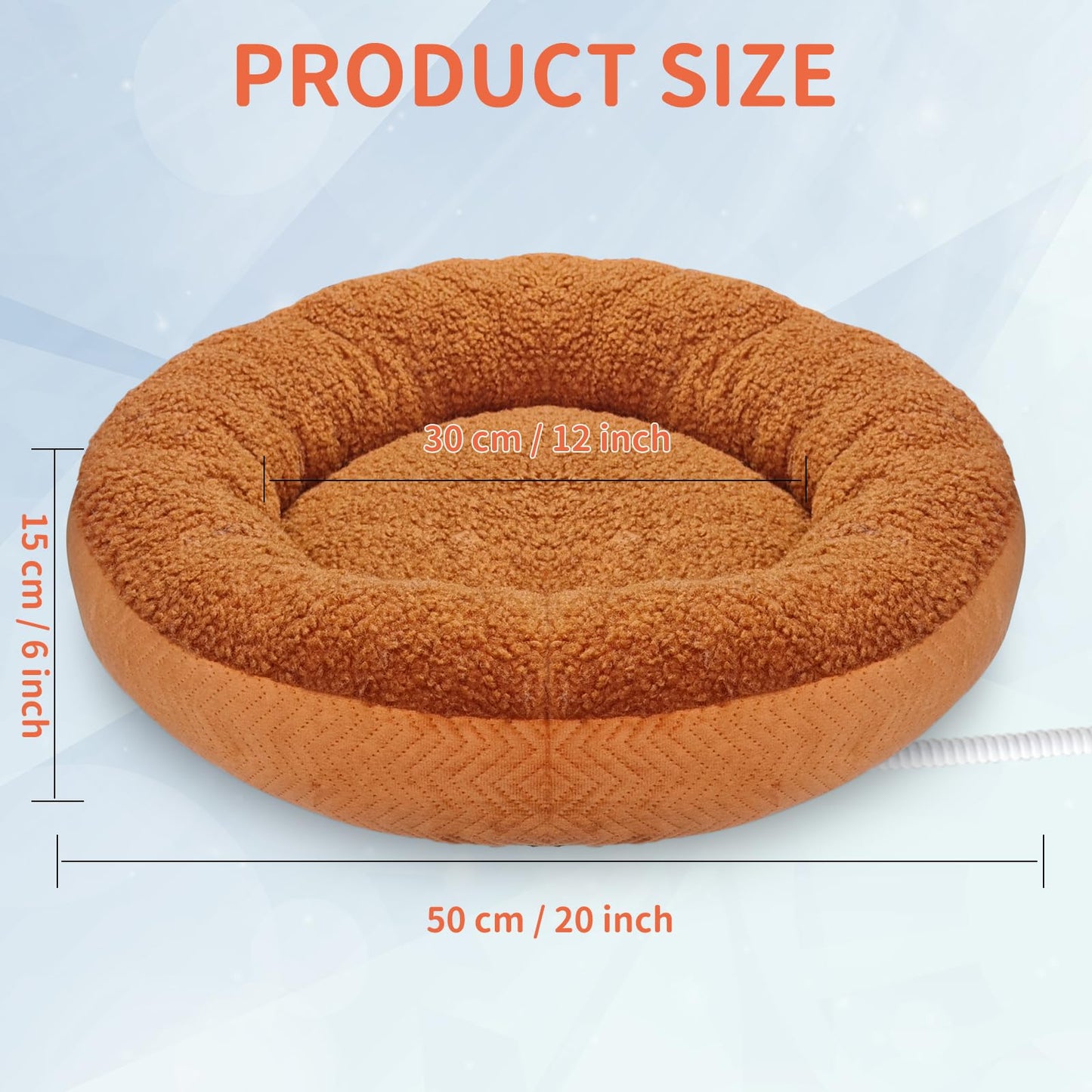 AUPETEK Heated Cat Beds for Indoor Cats Round Warming Cat Beds Super Soft Machine Washable Thermo Kitty Electric Heating Bed （Brown 20 Inches Round）