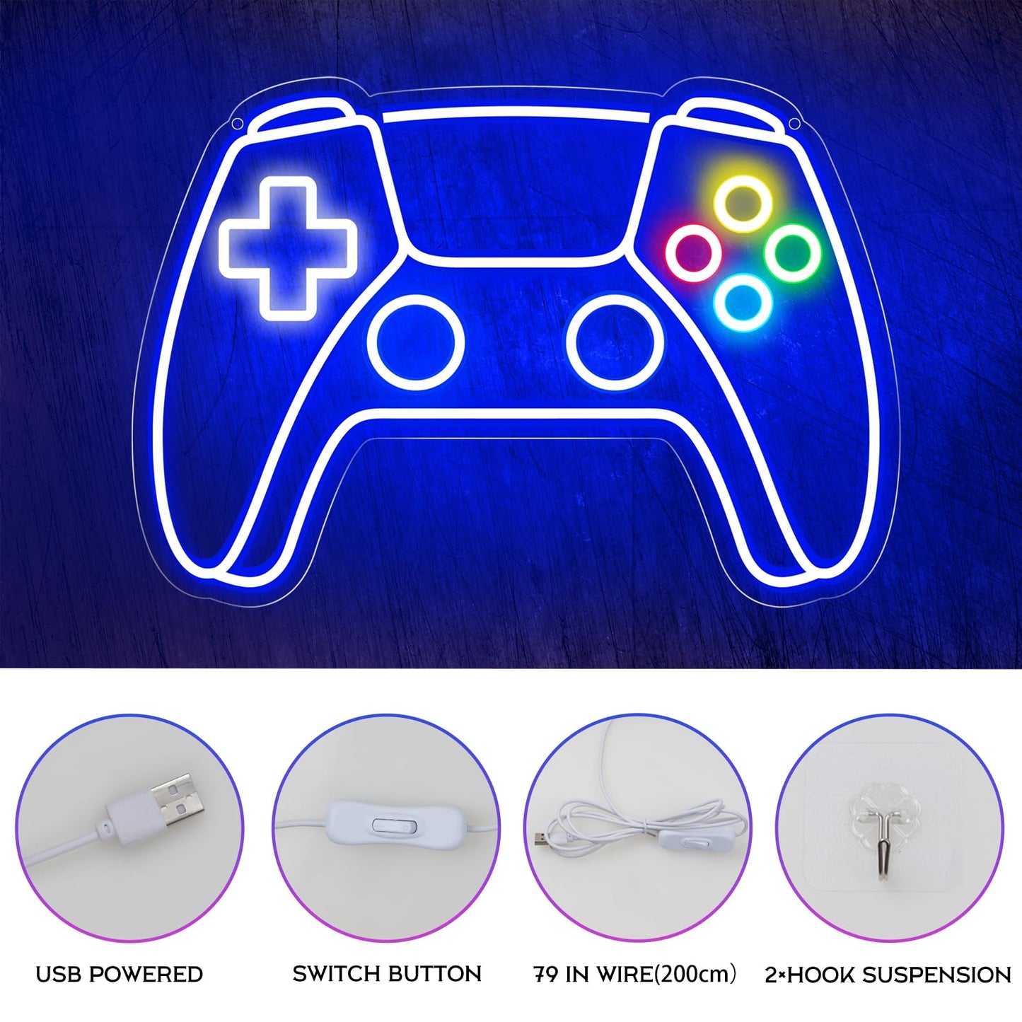 Ethereal Lomoer Gamer Neon Sign, Gamepad Shaped LED Sign for Room Decor, Gaming Boys Wall USB Powered Gifts Teens, Boys, Kids Blue
