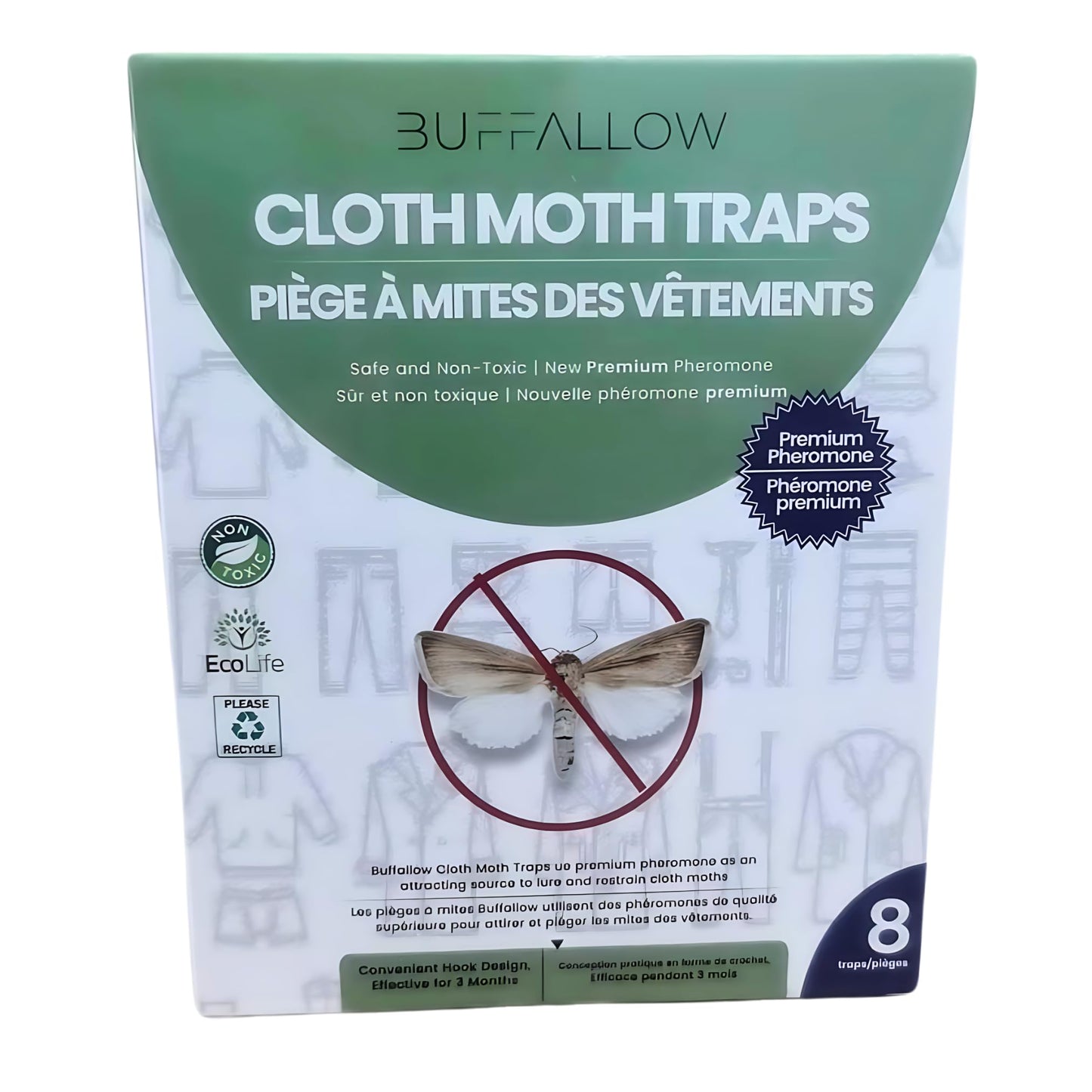 8 Pack Clothes Moth Traps | Child and Pet Safe | Protect Clothes, Sweaters, Wool, Carpet | Adhesive Traps for Fabric Moths