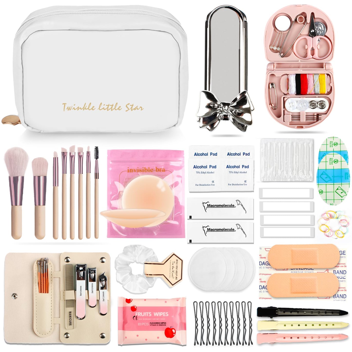 Bridal Emergency Kit 40+ Wedding Day Essentials Survival Set for Bride & Bridal Party (White)