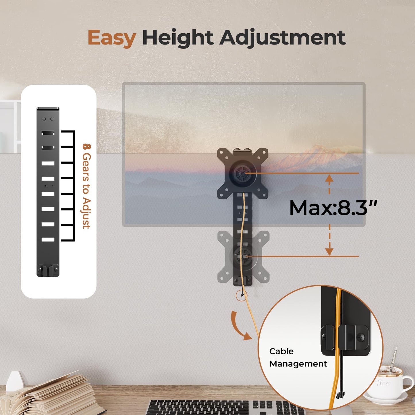 JOY Worker Cubicle Monitor Mount - Height Adjustable Hanging Mount, 13"-34" Cubicle Monitor Hanger, VESA 75*75/100*100mm, Clamp Hook Top Holds Up to 17.6 lbs, Black