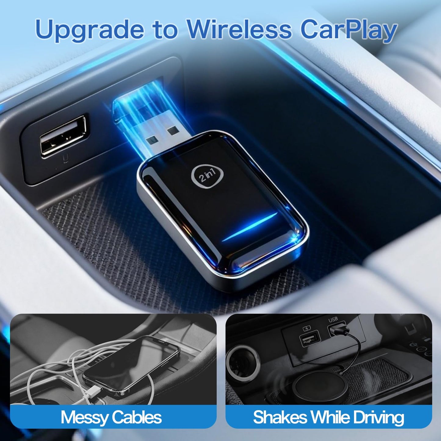 ORYHN 2-in-1 Wireless CarPlay & Android Auto Adapter, Mini USB Plug and Play Dongle, Converts Wired to Wireless with Fast Auto-Connect, for iPhone iOS 10+ and Android Auto Cars