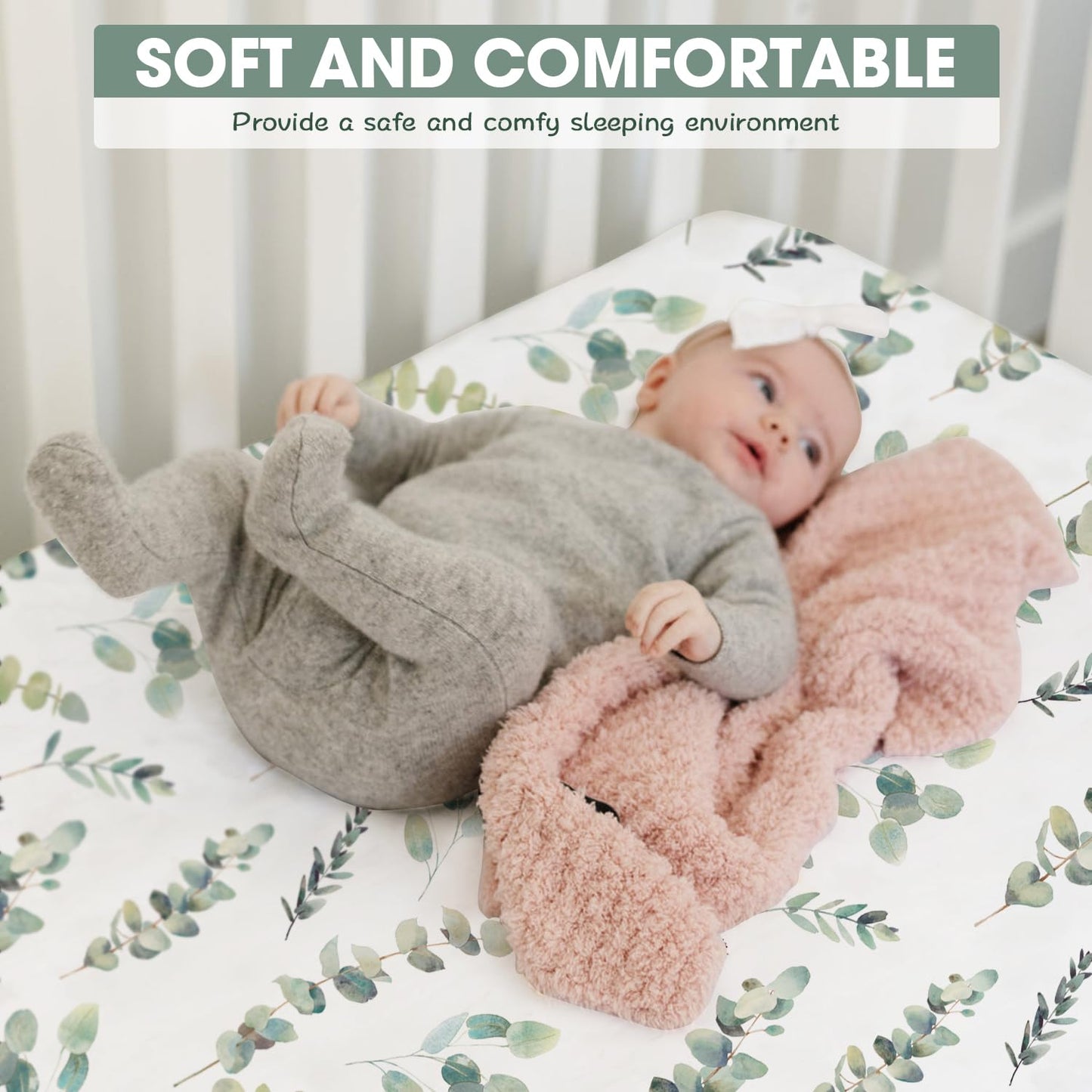Bimocosy Crib Sheets 4 Pack for Boys and Girls, Baby Neutral Crib Fitted Sheets for Standard Crib & Toddler Mattress, Super Soft Breathable Fitted Crib Sheet Set 52"x28", (Leaf)