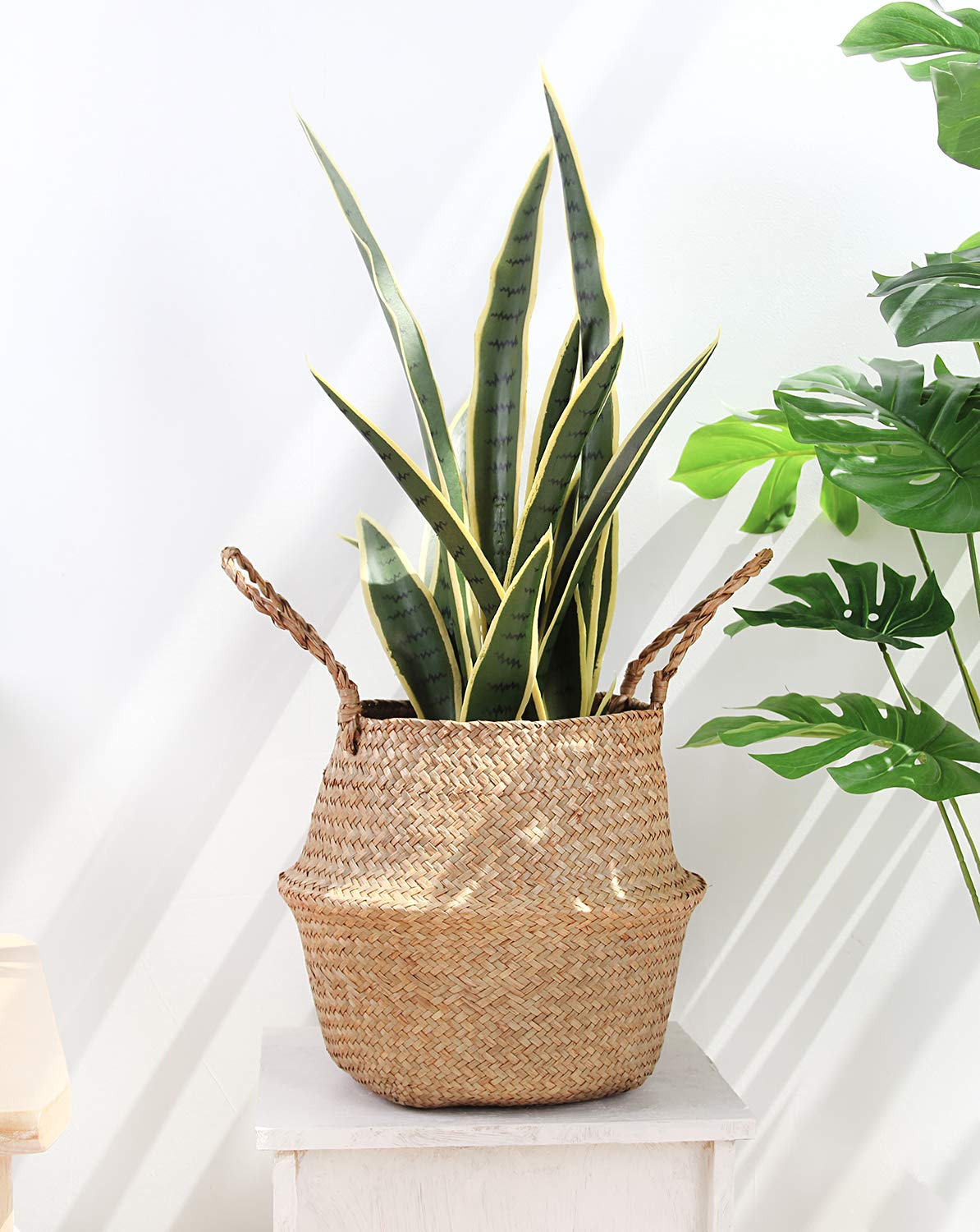 BlueMake Woven Seagrass Belly Basket for Storage Plant Pot Basket and Laundry, Picnic and Grocery Basket (Original, Large)