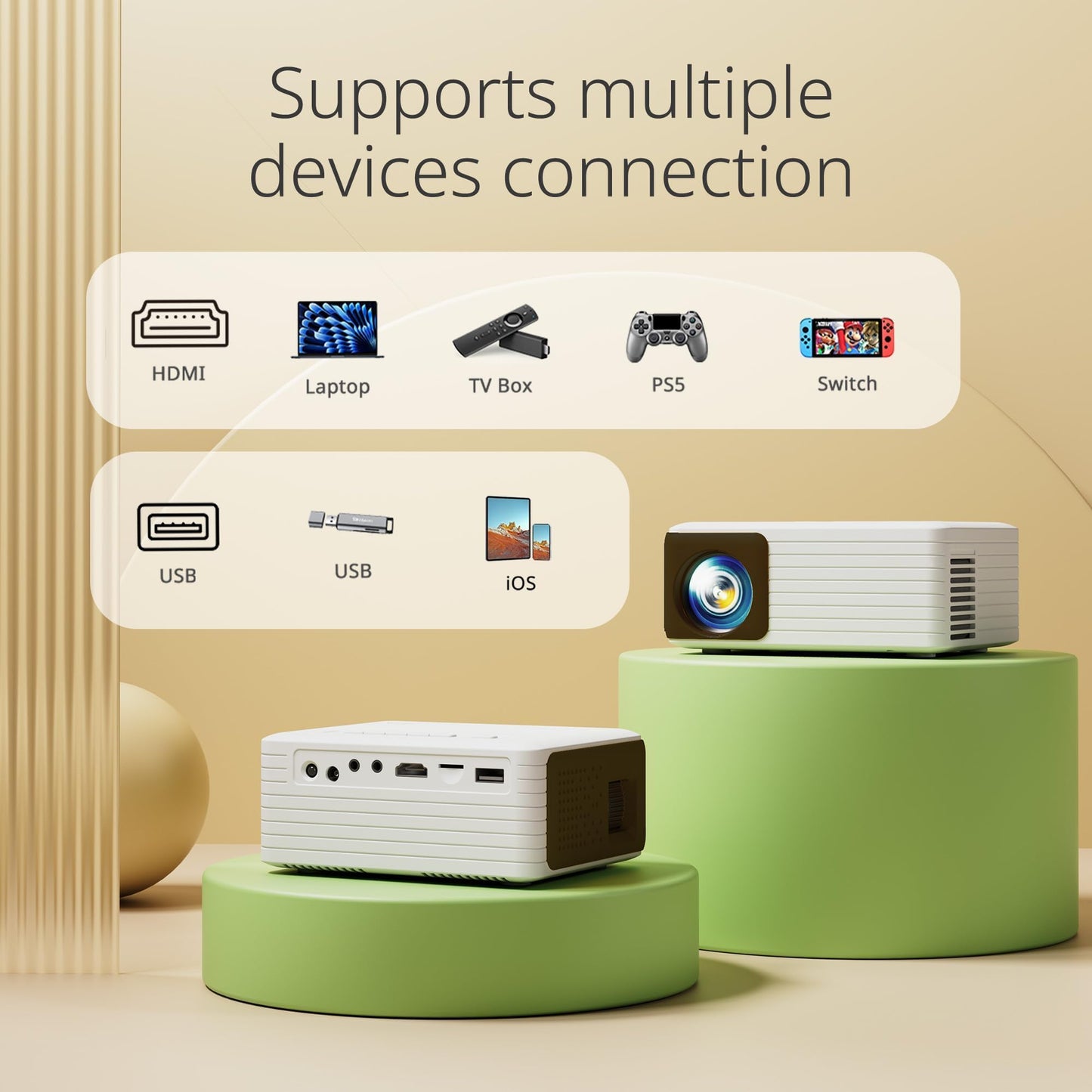 Projector - YOTON Mini Portable Phone Projector 1080P Full HD Supported, Outdoor Pico Home Movie Theater Projector, Y3 Projecteur Compatible with Fire Stick, HDMI, USB, PS5, Xbox, iOS, Android, Laptop