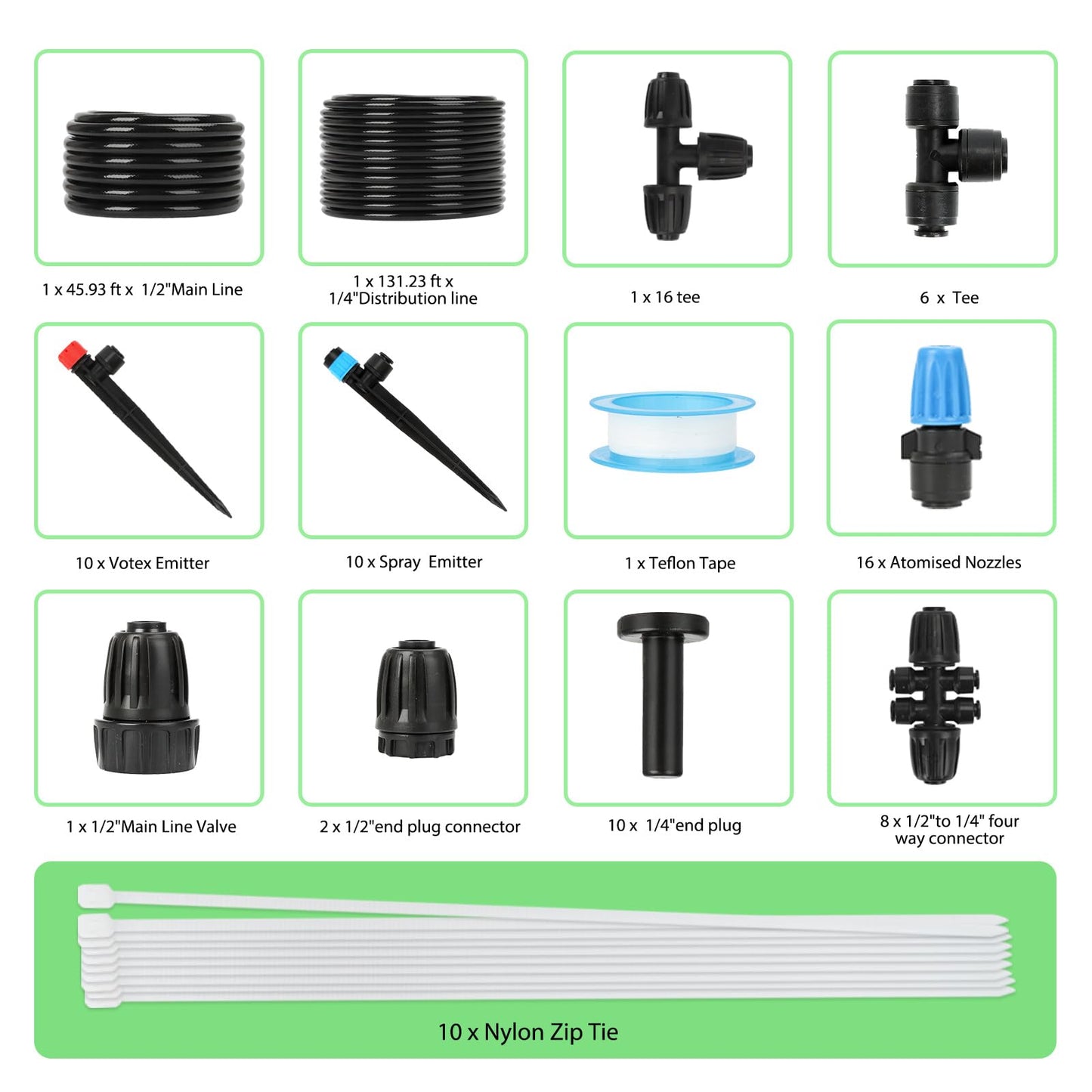 Drip Irrigation Kit – 2025 New Quick-Connect Micro Irrigation System with 46FT 1/2'' Tubing, Locking Nozzle Emitters, Adjustable Misting Sprayers for Gardens, Lawns, Raised Beds and Greenhouses