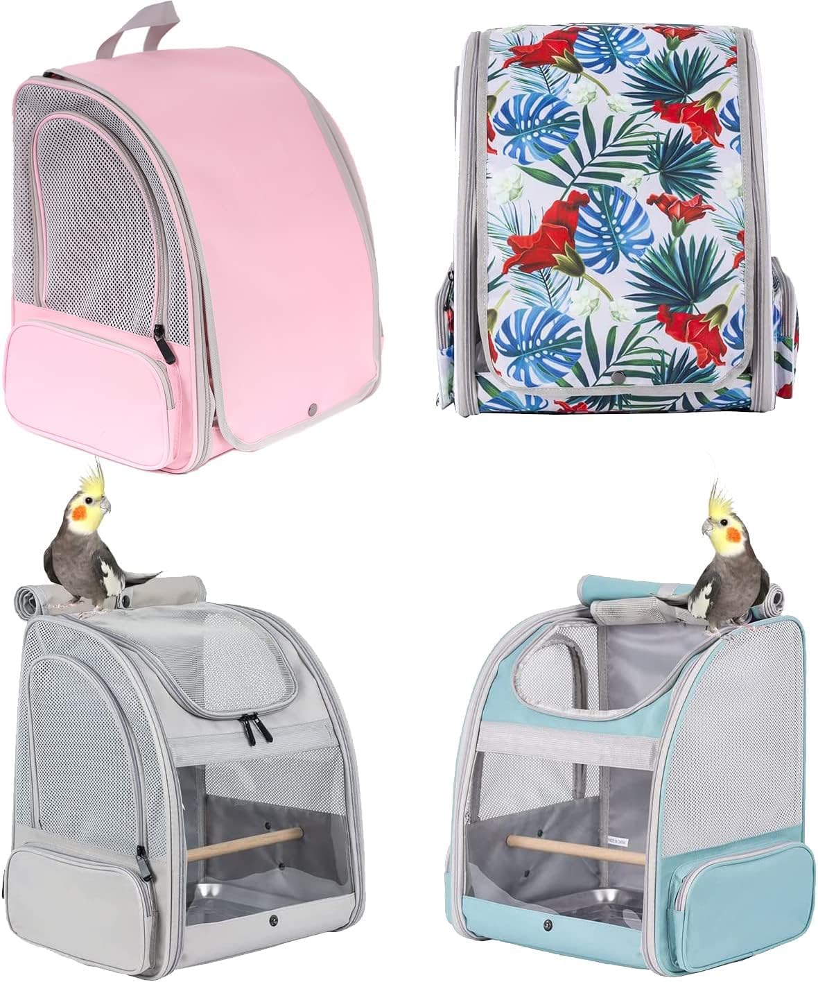 Bird Backpack Carrier, Backpack with Stand Perch and Metal Tray, Travel Carrier Backpack (Pink, Bird Backpack)