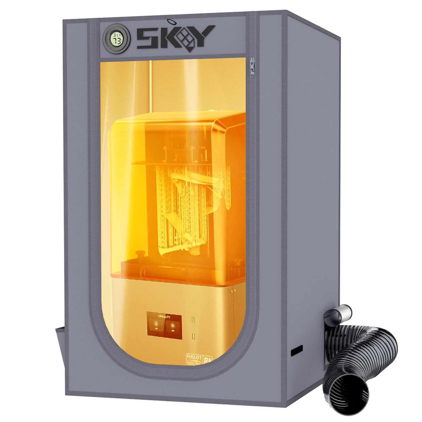 Skouphy Resin 3D Printer Enclosure with Ventilation Kit, LED Light,Thermo-Hygrometer Dustproof Cover Eliminate Odors Compatible with Anycubic Elegoo Creality Series LCD Resin UV 3D Printer Grey