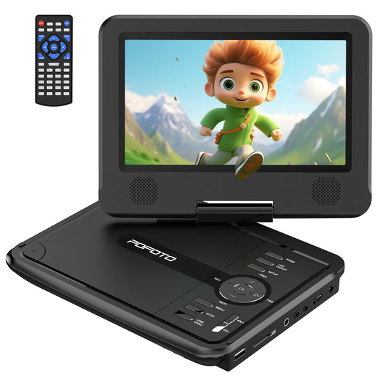 9.5" Portable DVD Player for Kids and Car with 7.5" Swivel Screen, 4-6 Hours Working Time, Car DVD Player with Dual Speakers, Remote Control, Support Sync TV, Region Free USB/SD/AV, Glossy Black