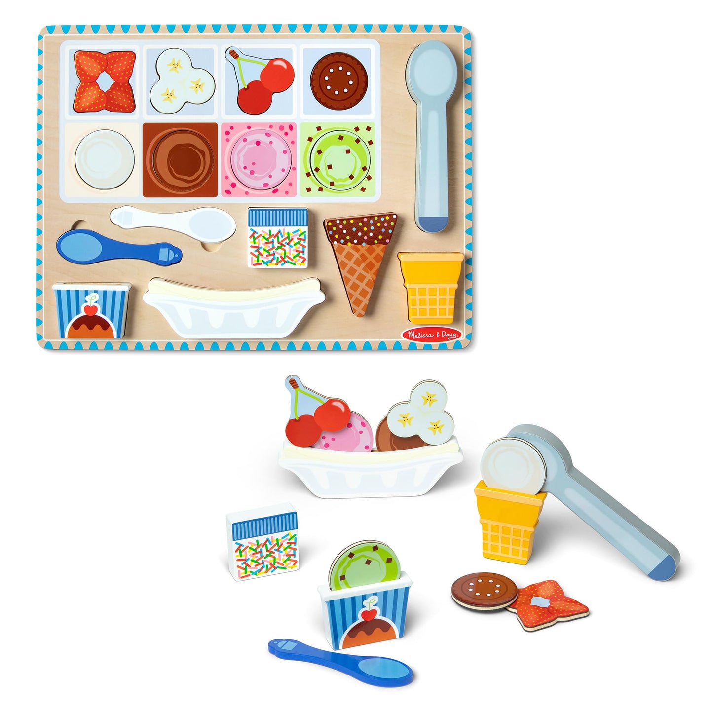 Melissa & Doug Ice Cream Wooden Magnetic Puzzle Play Set, 16 Magnet Pieces, Play Food Toy for Boys and Girls Ages 2+