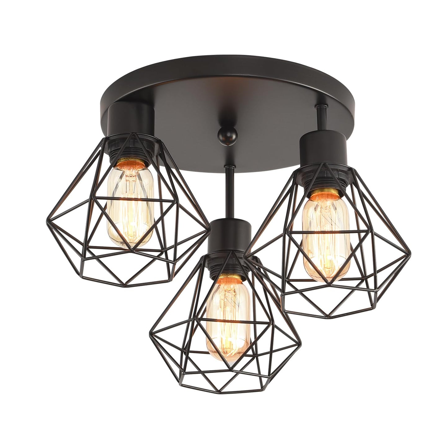 3 Lights Industrial Ceiling Light Fixtures,Iron Cage Ceiling Lamp Pendant Lighting,3-Light Close to Ceiling Light Fixtures, Modern Chandelier for Bedroom Entryway Kitchen Hallway