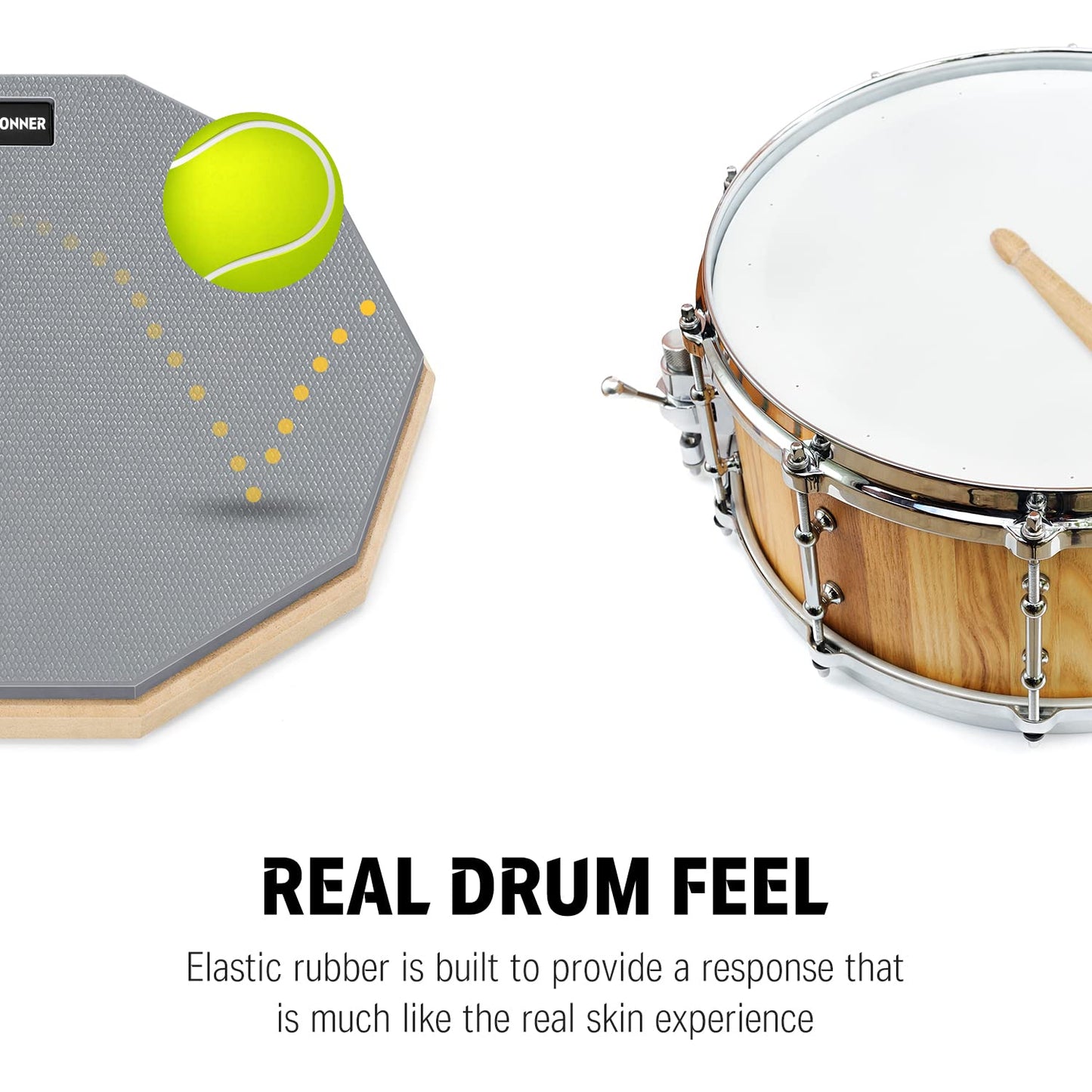 Donner Drum Practice Pad，12 Inches Silent Practice Drum Pad 2-Sided With Drum Sticks - Gray