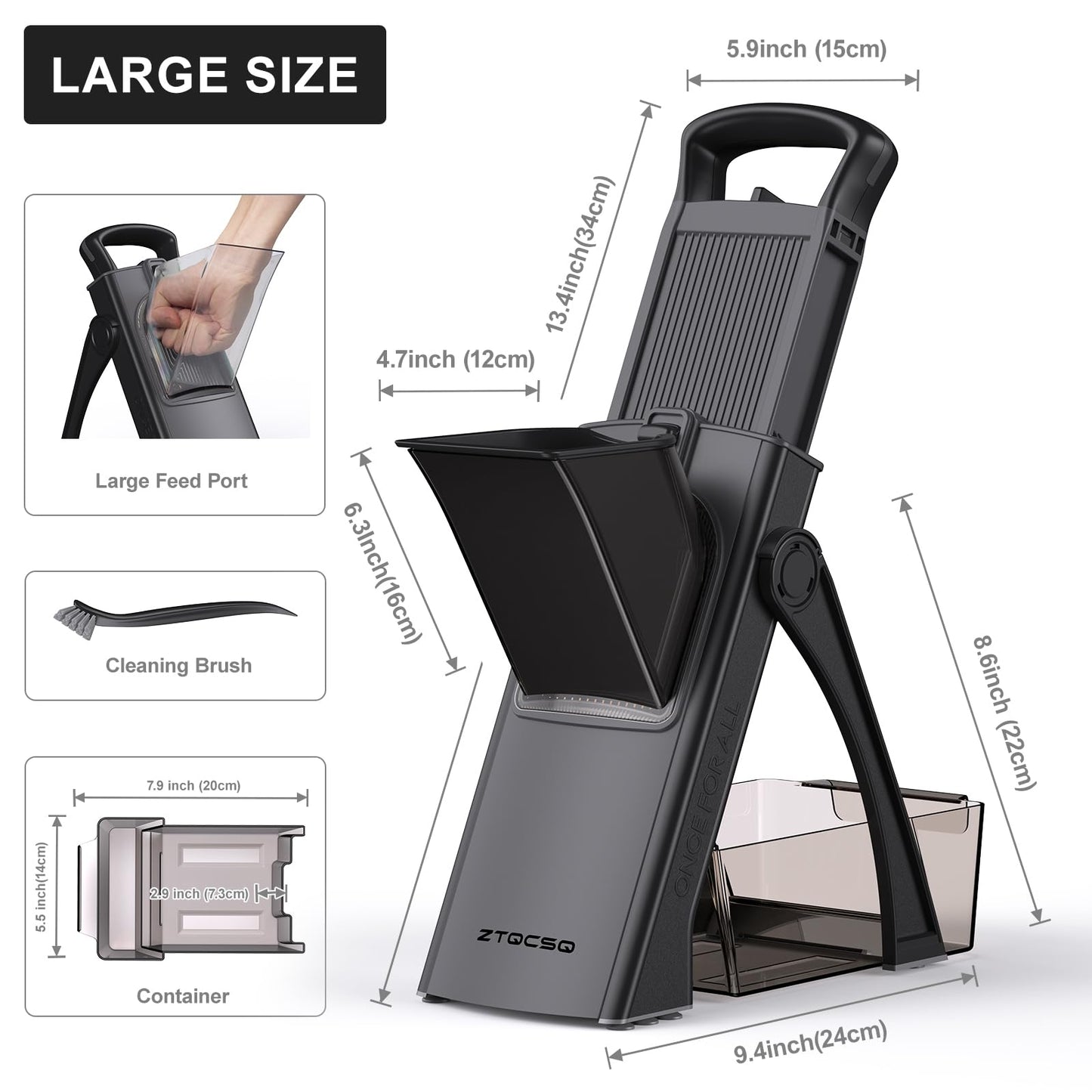 ZTQCSQ 2025 [All in 1] Upgraded Version Safe Mandoline Slicer for Kitchen, Adjustable Thickness. Veggie Slicer, Rapid Prep Mandoline, Detachable Blade, Cleaning Brush/Paring Knife (Black Knight)