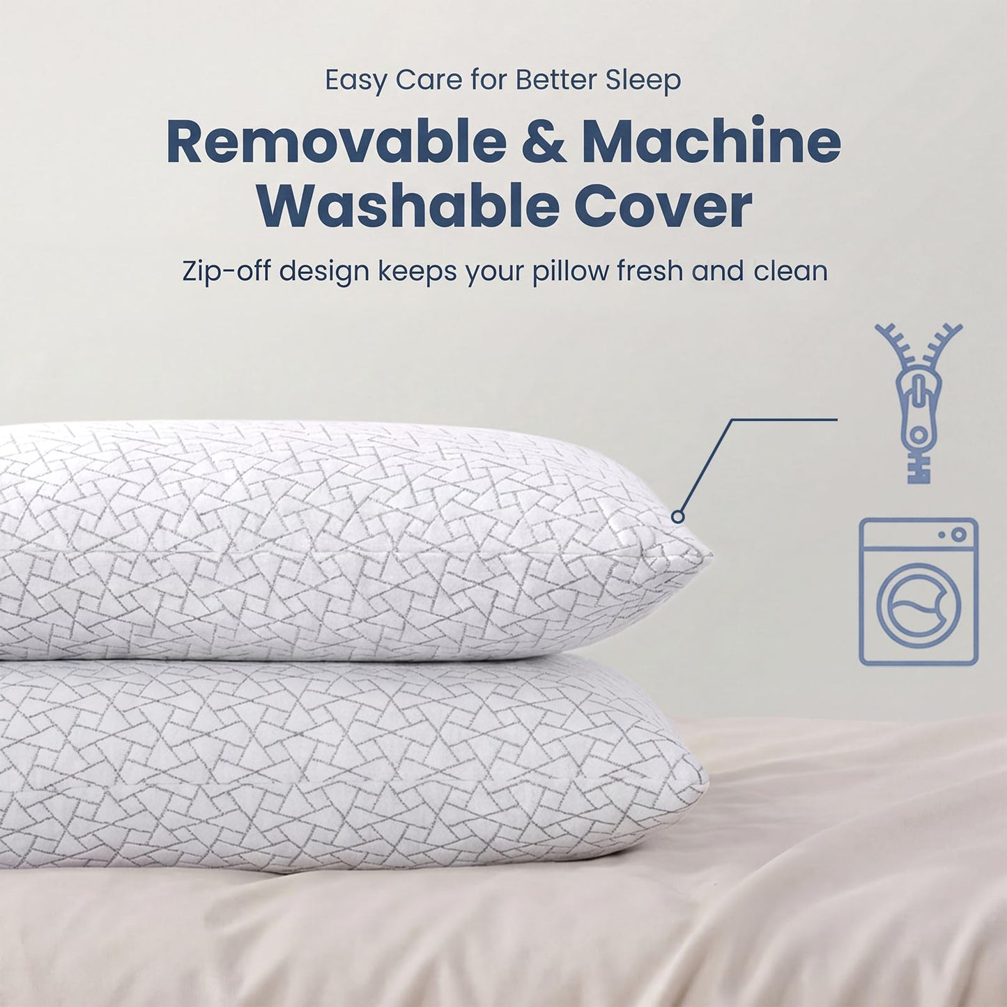 Adjustable Memory Foam Pillows: 2 Pack Queen Size Shredded Foam Bed Pillow for Sleeping with Removable & Washable Pillowcase for All Sleep Positions