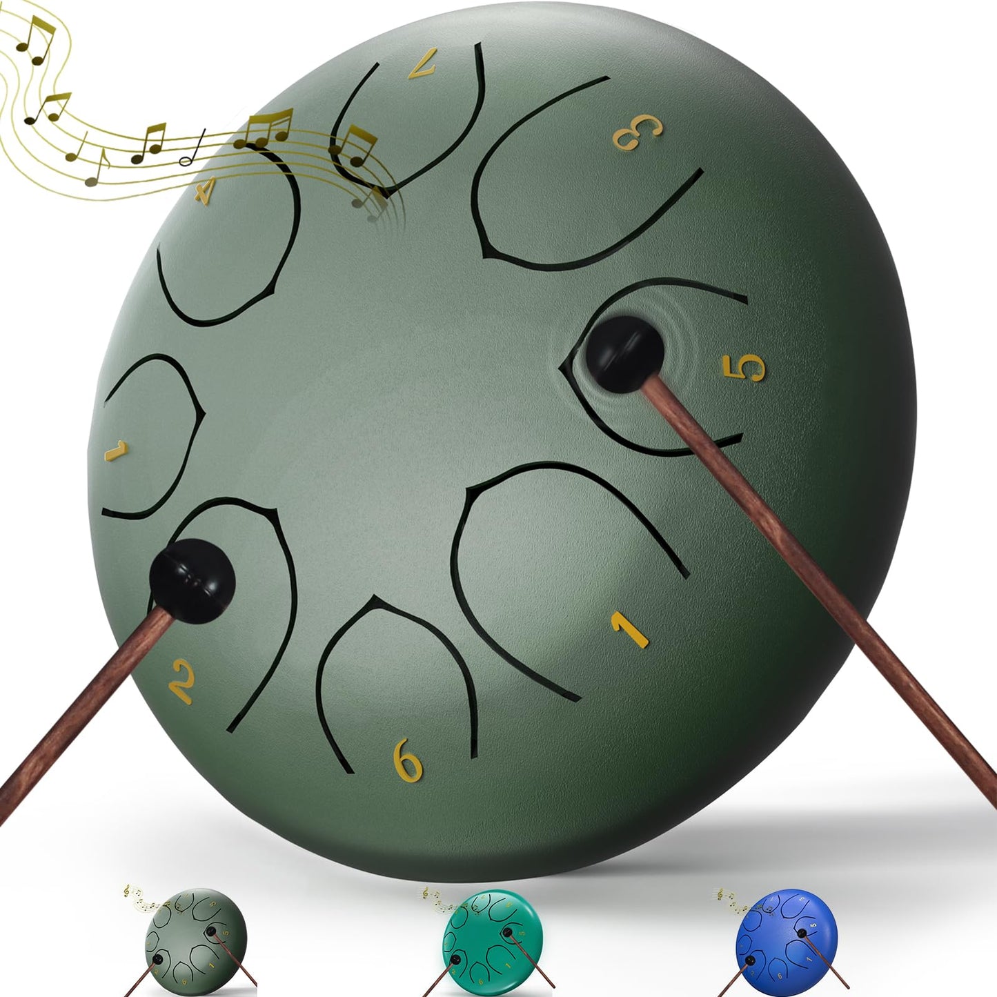 Rain Drum for Outside Garden, 6 Inches 8 Notes Steel Tongue Chakra Drum, Balmy Meditation Panda Drum, Musical Instruments for Kids, Adults Gift Sound Healing (Green)