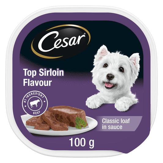 CESAR Dog Food Wet Classic Loaf in Sauce Entrées - Sirloin, 100g Tray (24 Pack)