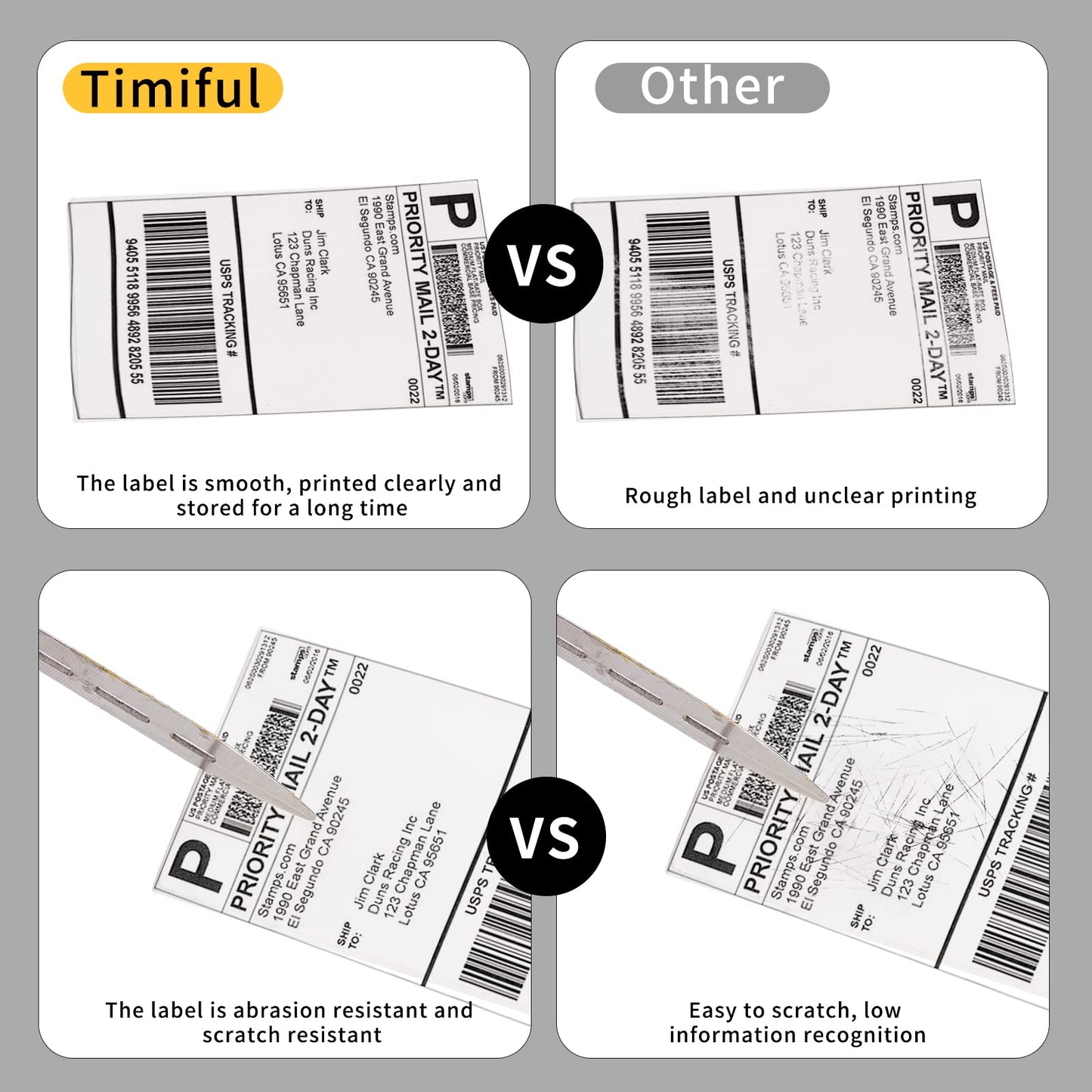 TIMIFUL 4 x 6 inches Thermal Label 4 Rolls [Total 1400 Labels] Thermal Shipping Label Permanet Adhesive with Zebra, 350 Labels/Roll, (not for dymo 4XL)
