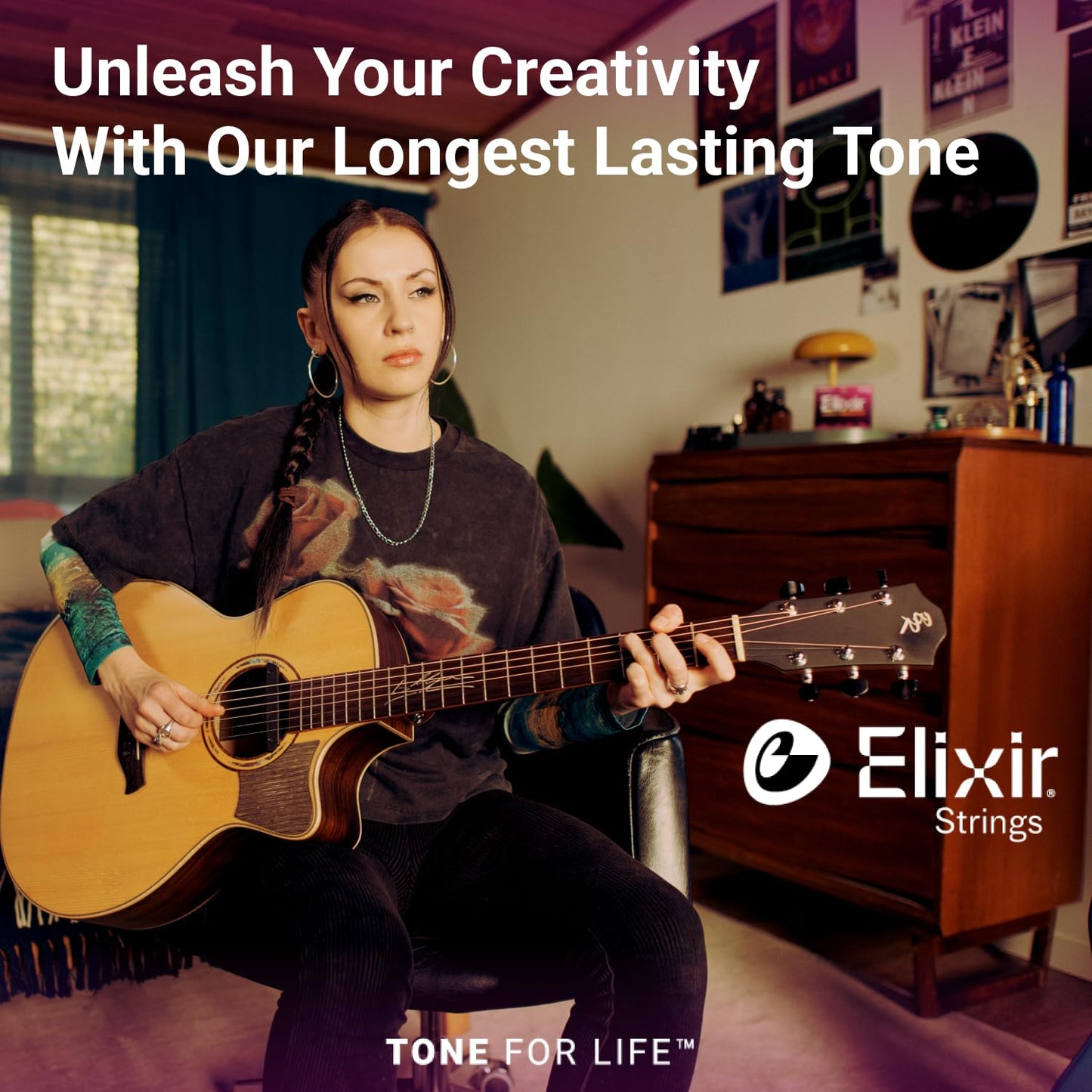 Elixir 80/20 Bronze 6-String Baritone Acoustic Guitar Strings - 16-70