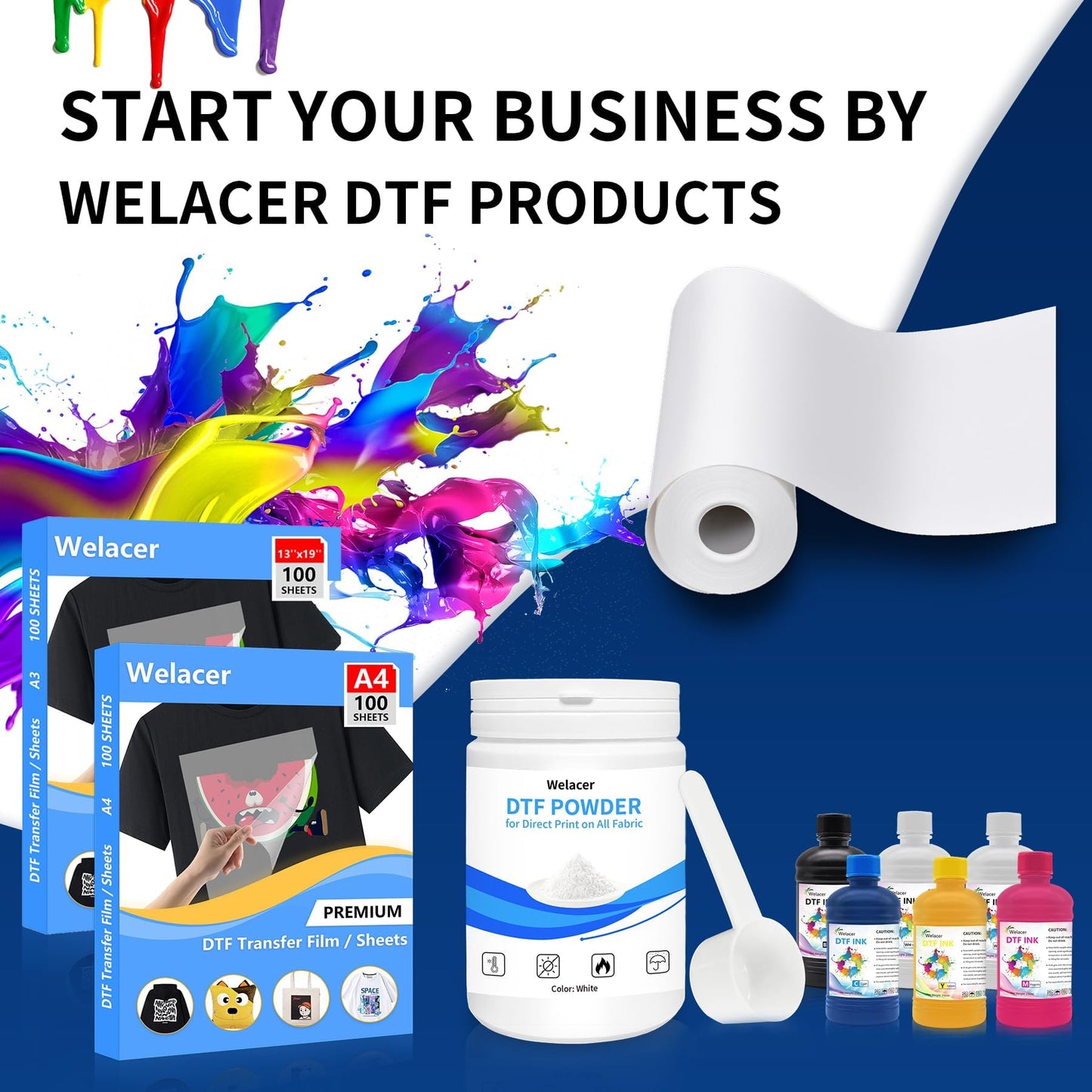 Welacer 1000ml DTF Ink White for I3200 XP600 R1390 L1800, ET-8550, ET-2850 XP-15000, R2400, L800, 1430, P400,P800,R2000, Heat Transfer Ink Conversion Kit Refill for All DTF Printers,for DTF Film