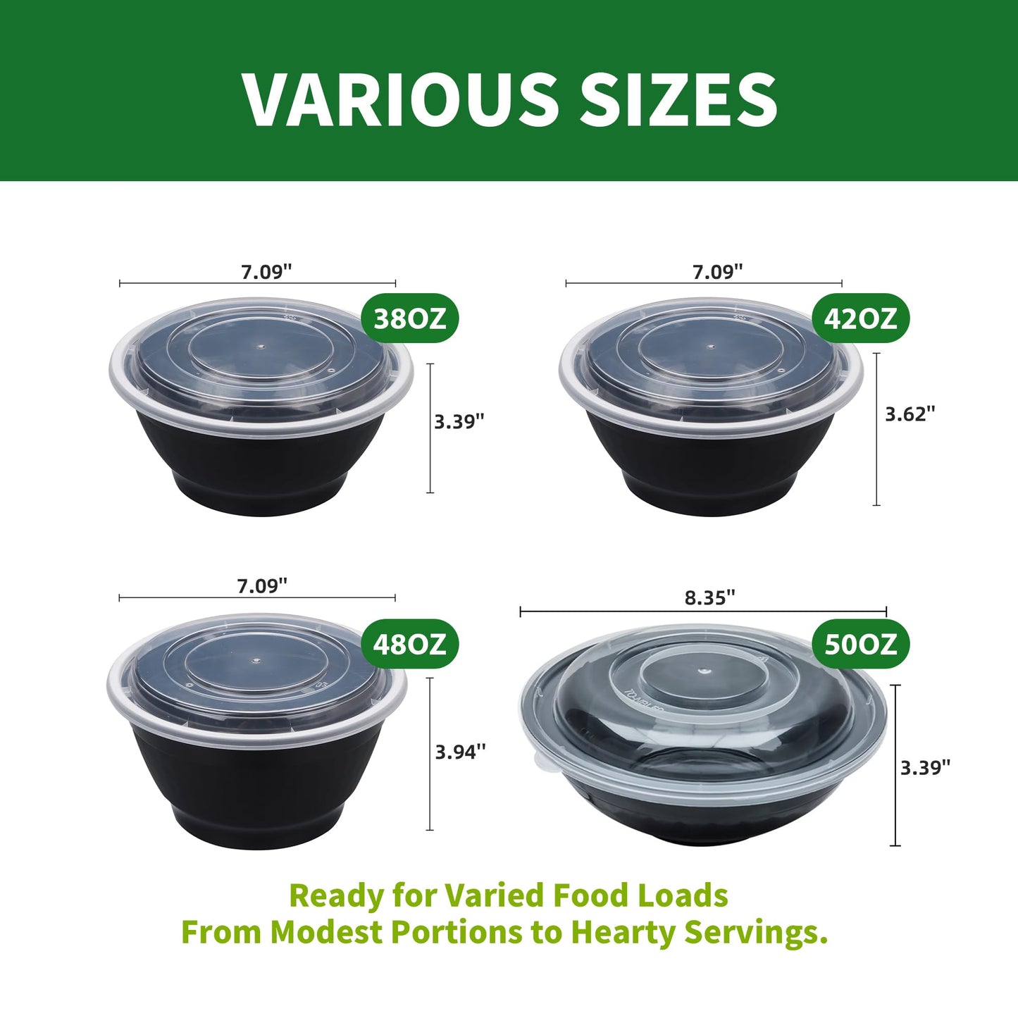 Apsic Meal Prep Bowls Containers, 50 Sets 42oz (100-Piece) Plastic Bowls with Lids for Soup Salad, Disposable To Go Food Storage Container, Round Lunch Box, BPA Free, Microwave/Dishwasher/Freezer Safe
