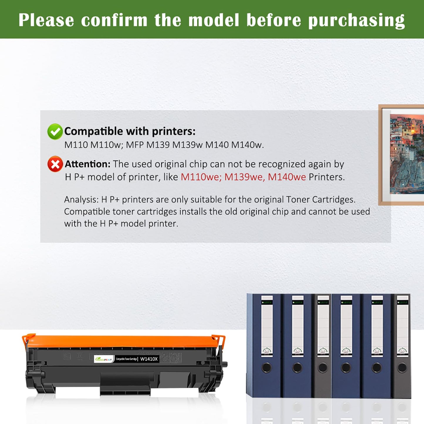 Can't Work with H P + Printer Model End with ''e'' 【NO CHIP, with Tool】 Compatible Toner Cartridge 141X W1410X ( W1410A, 141A ) 2 Blacks High Yield, 2000 Pages for M110 M110w MFP M139 M140 M140w