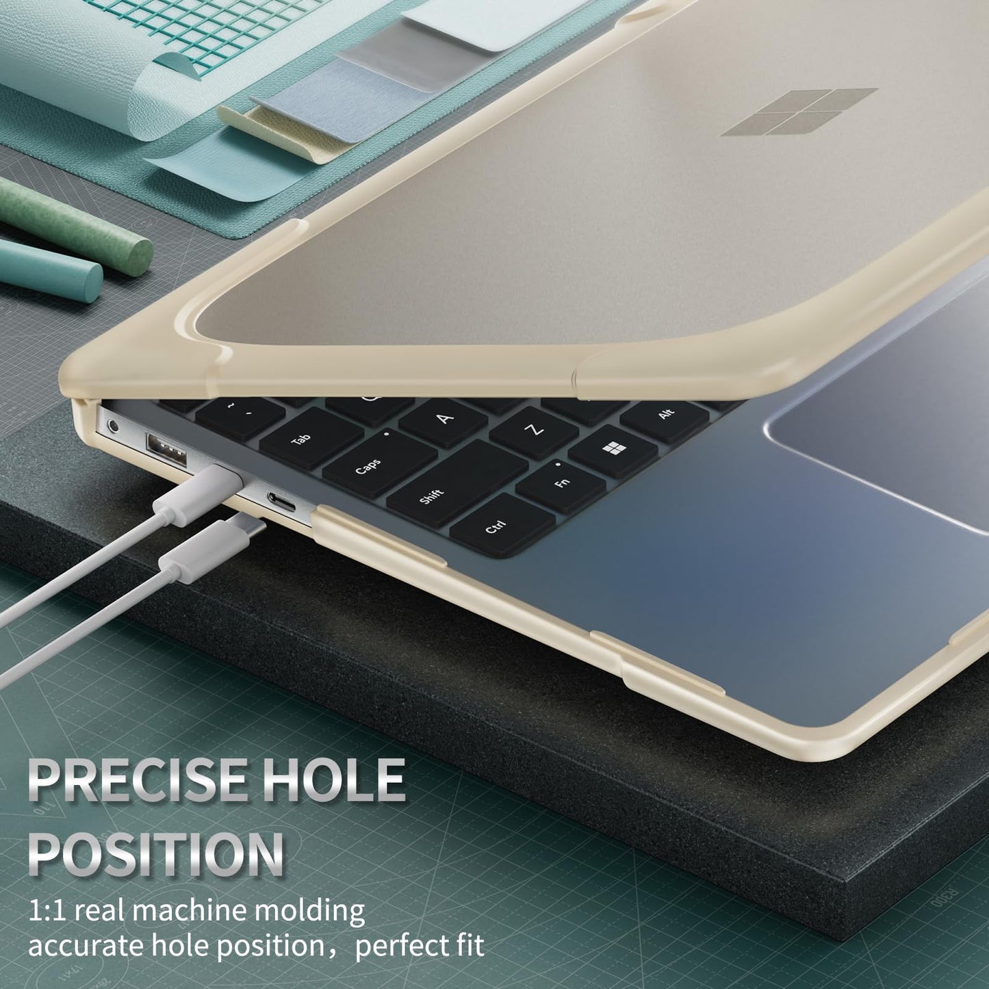 Batianda Heavy Duty Case for 13.8 inch Microsoft Surface Laptop 2024 (7th Edition) with Fold Kickstand Includes Keyboard Cover Screen Protector - Shockproof Stylish & Durable Protective Cover, Khaki