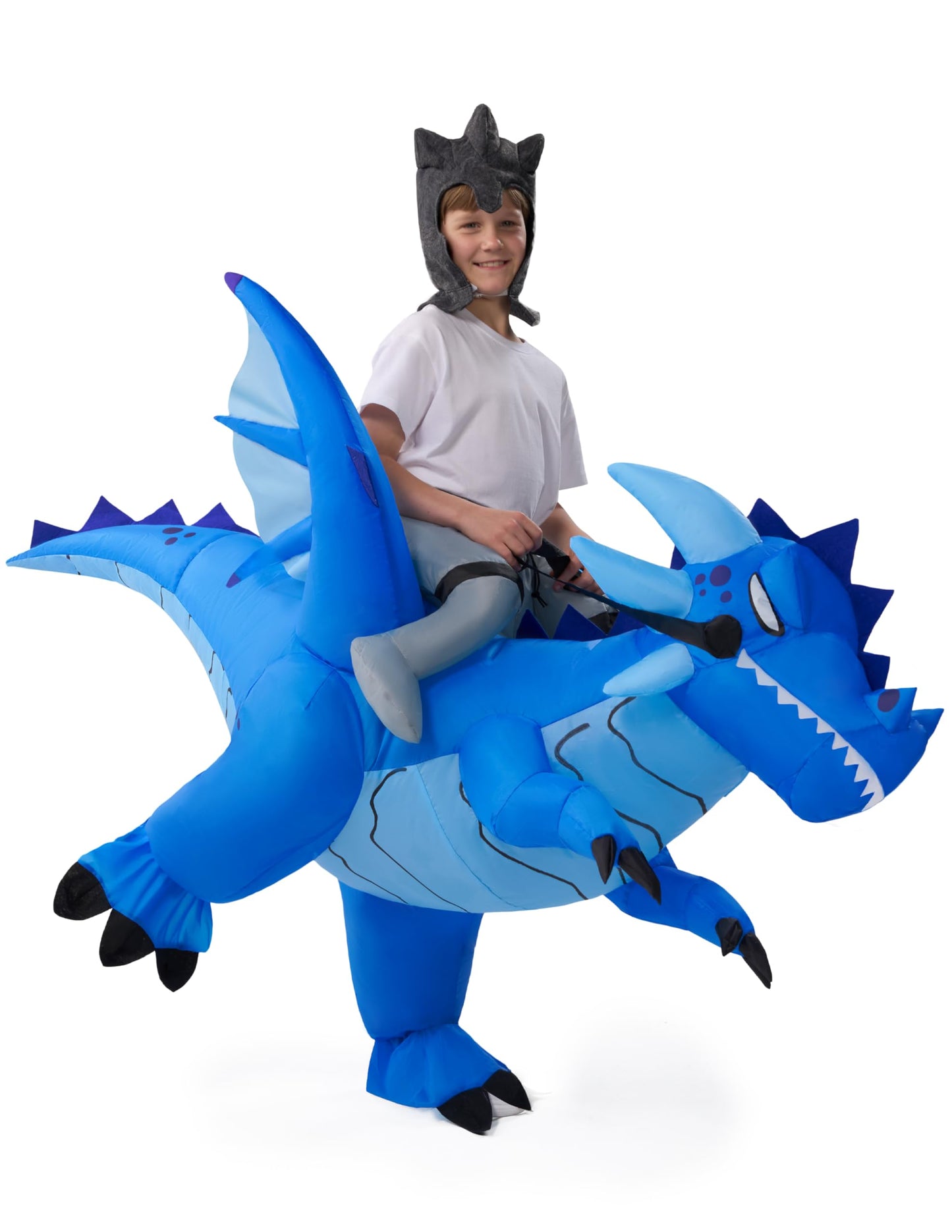 Spooktacular Creations Inflatable Costume for Kids, Ride on Ice Dragon Inflatable with Hat, Dragon Costume Blue(M)