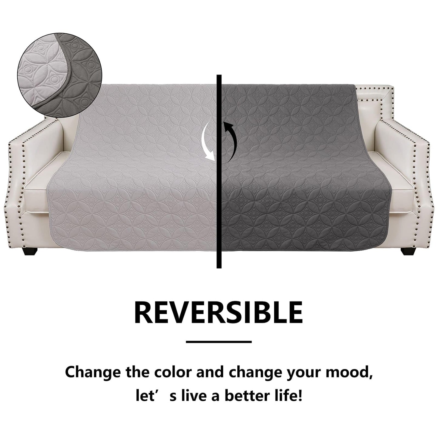 Tuffeel Waterproof Dog Blanket, 82x102 inches Pet Couch Covers for Sofa, Bed Furniture Protector from Dogs Washable and Reversible-Lightgrey+Darkgrey