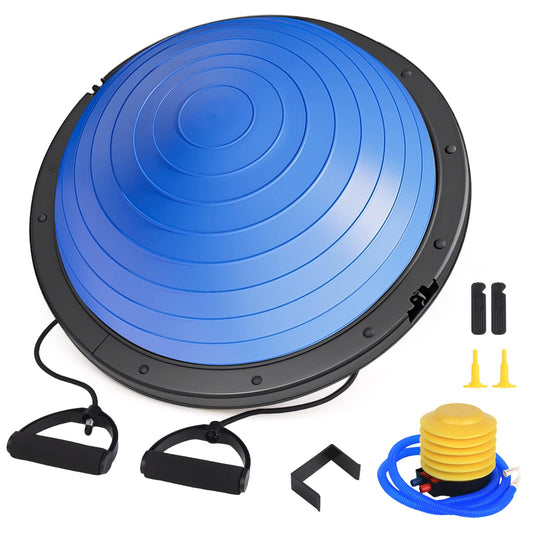 Balance Ball Trainer, 26 inch Half Exercise Ball with Resistance Bands, Home Gym Full Body Workout Equipment, Blue