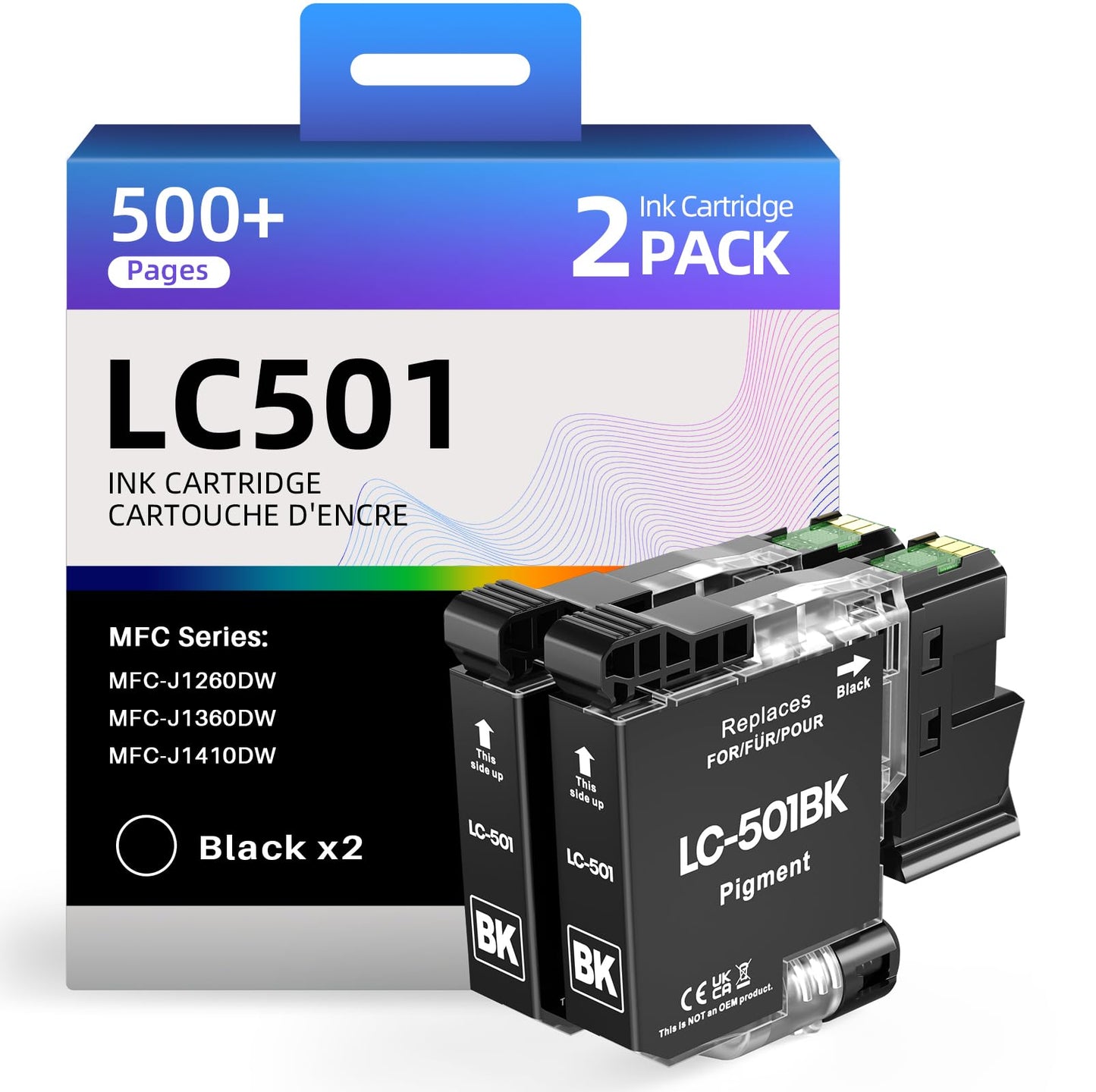 LC501 Ink 2 Black Compatible for Brother LC501 LC501XL Ink Cartridges
