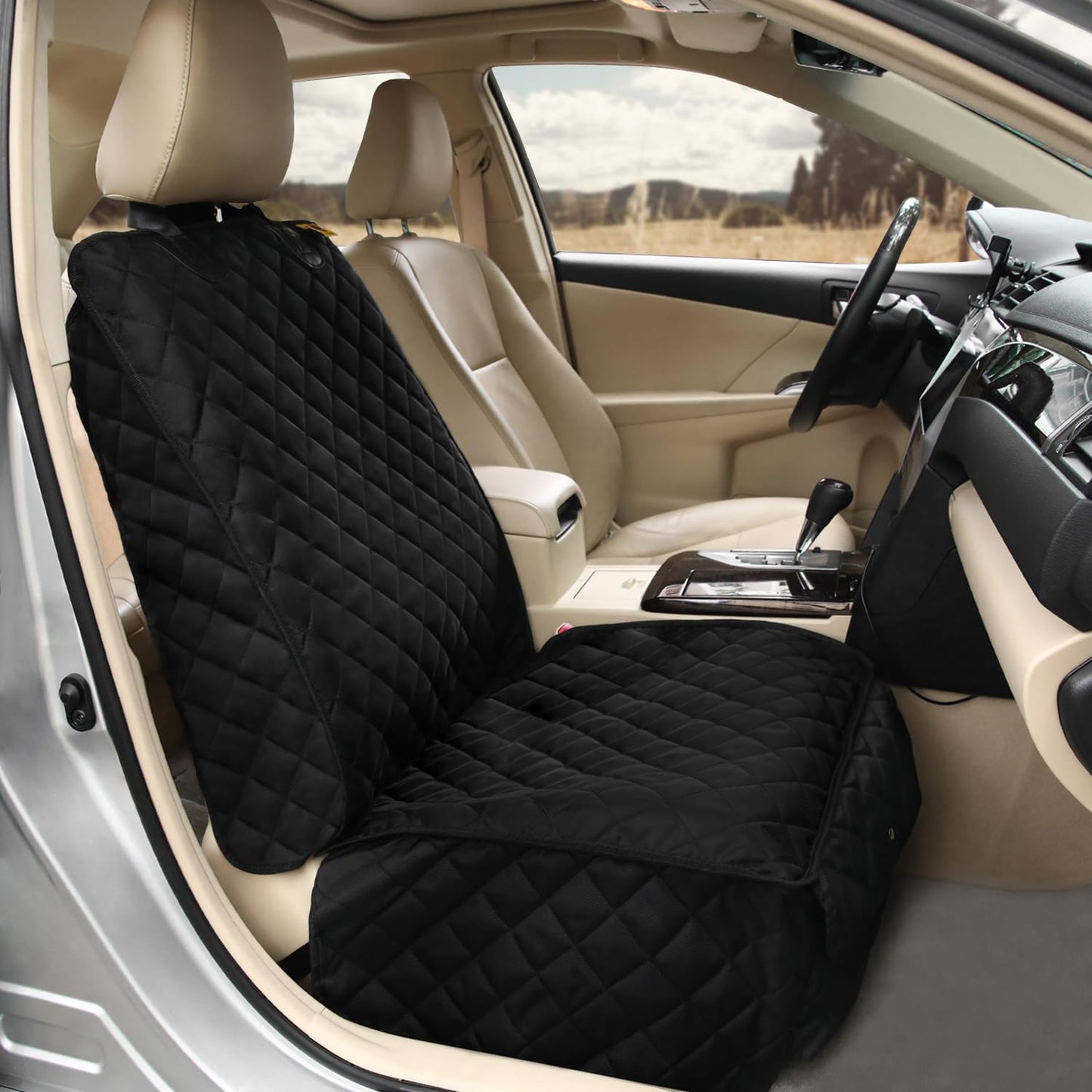 Bark Lover Deluxe Dog Seat Cover for Front Seat-More Durable Waterproof Front Seat Protector, High Heat Resistant and Nonslip Front Seat Cover for Dogs Kids, Universal Size (Black)