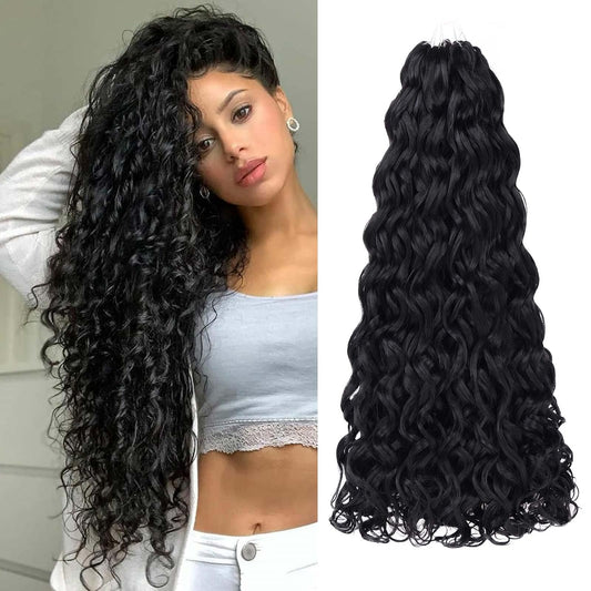 24 Inch Ocean Wave Crochet Hair 7packs Boho Style Hawaii Curly Dark Brown Crochet Braids Beach Curl Synthetic Braiding Hair for Black Women Extensions (24 Inch, 1B)