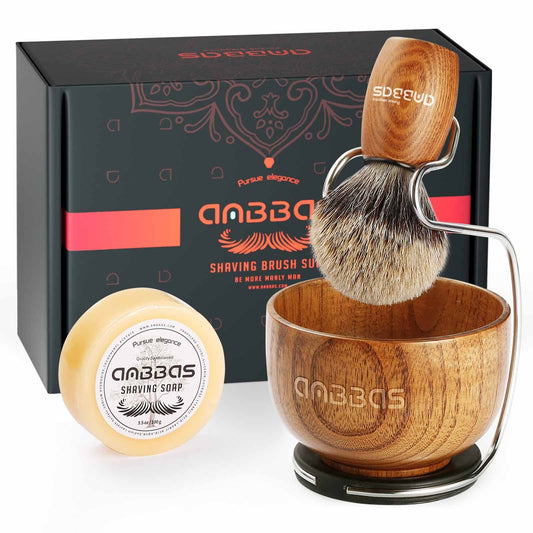 Anbbas Badger Hair Shaving Brush with Wood Handle,Large Soap Bowl,Stainless Steel Shaving Stand and 3.5 oz Natural Shaving Soap Puck Refill for Men