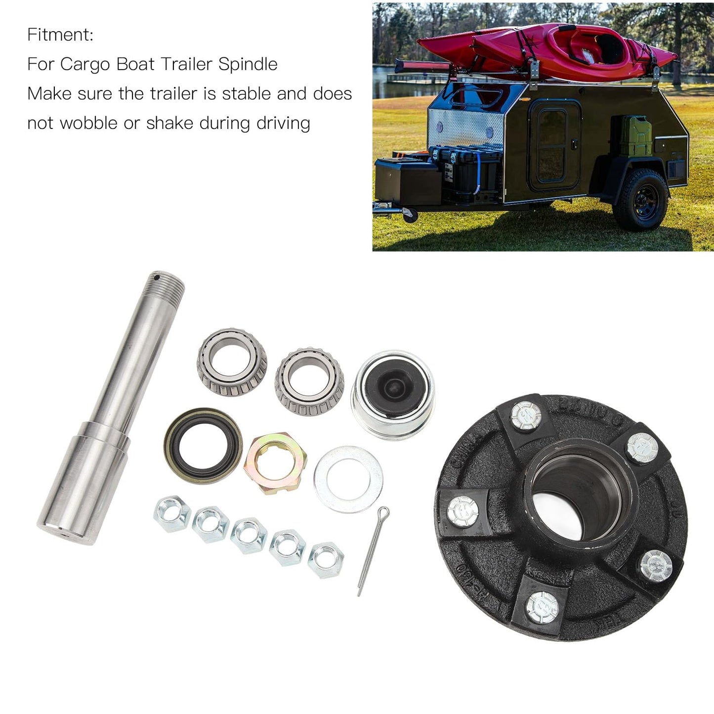 2000 Lbs Trailer Axle Spindle, Includes 5 Bolt On 4.5in Idler Hub, 1in Round BT8 Spindle, Wheel Hub Kit for Cargo Boat Trailer, Enhanced Towing Stability