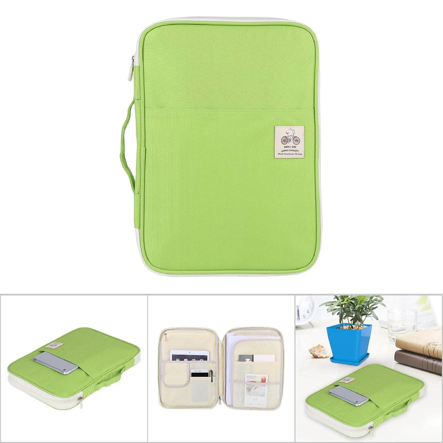 A4 Document Organizer Portable File Storage Bag with Secure Zipper Closure Multi Pocket Design for Office School Travel Home Daily Organization(Grass Green)
