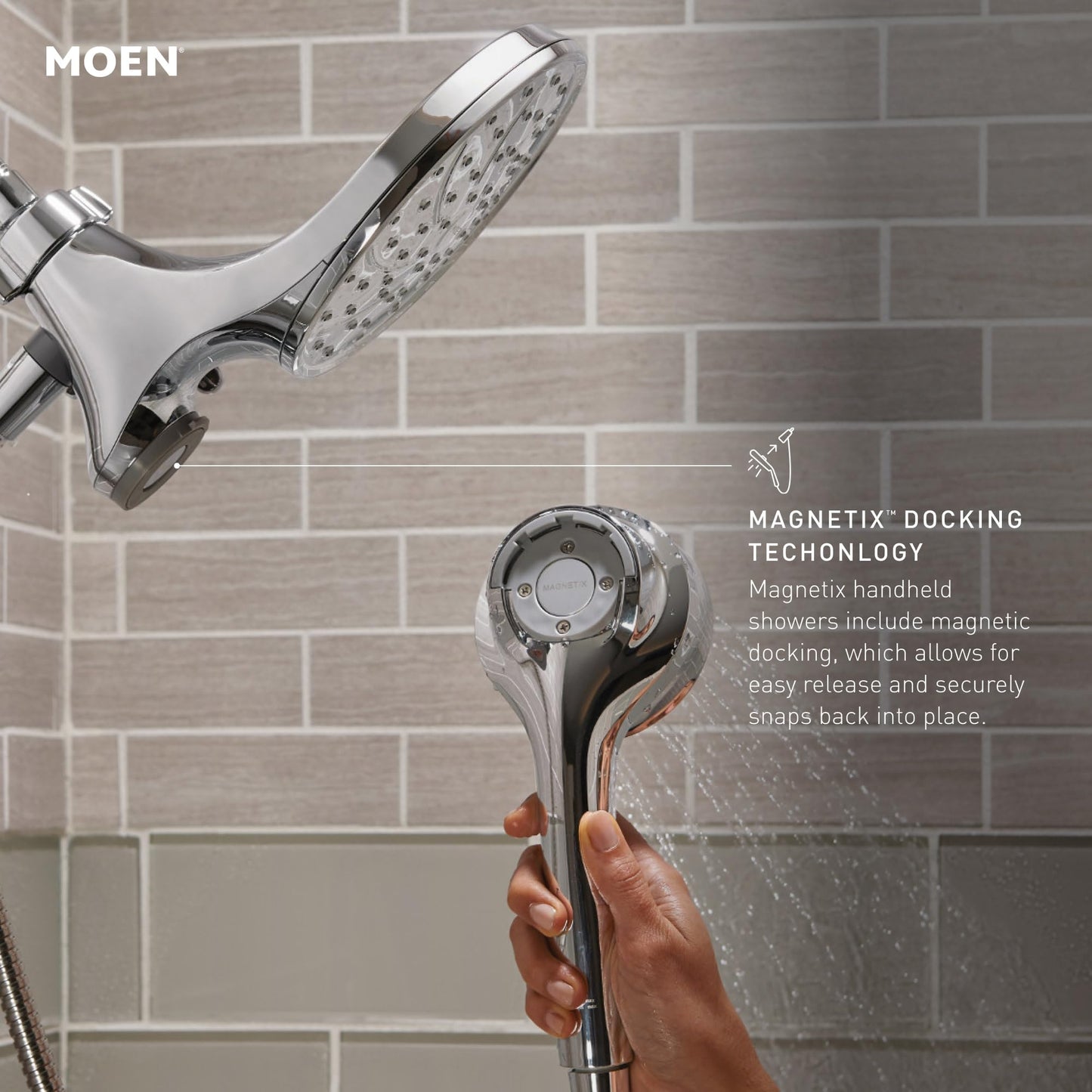 Moen 26100 Engage Magnetix 3.5-Inch Six-Function Handheld Showerhead with Magnetic Docking System, Chrome