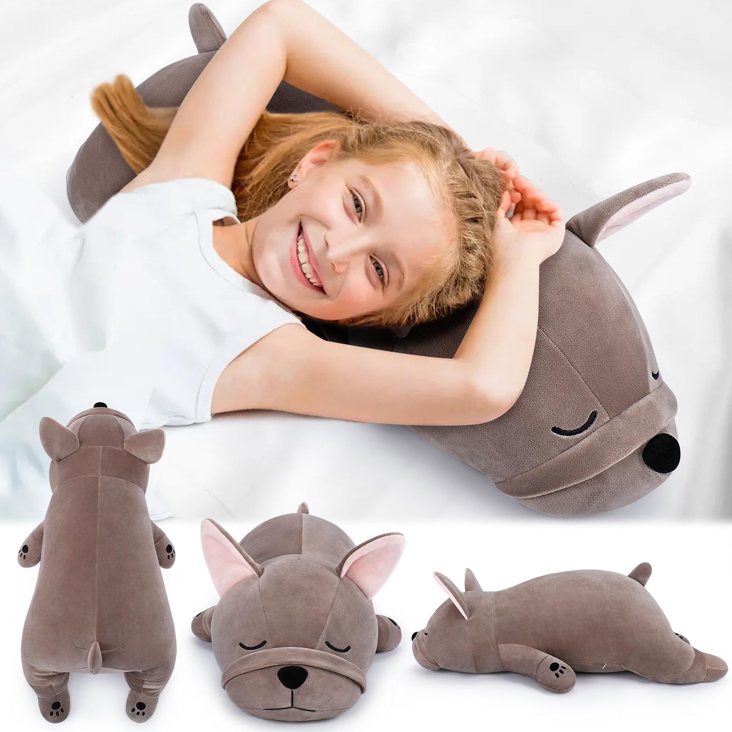 Auspicious Beginning 30'' Giant French Bulldog Plush Stuffed Animal - Large Sleeping Dog Plush Pillow, Plushie Toy for Birthday Gifts, Kids, Girls, Boys