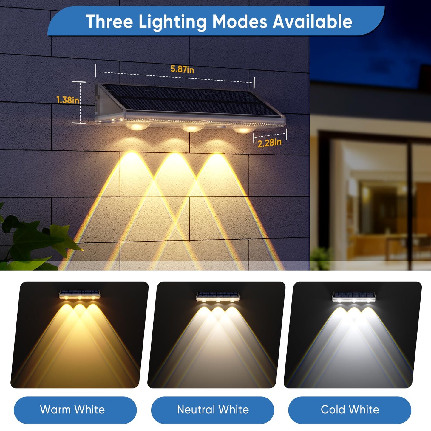 Yilaie Solar Lights Outdoor-IP67 Waterproof 3000K/4500K/6500K,High Brightness LED Solar Fence Lights,Solar Wall Light for Outside Backyard/Railing/Step/Patio/Stair Railings/Pool （8Pack）