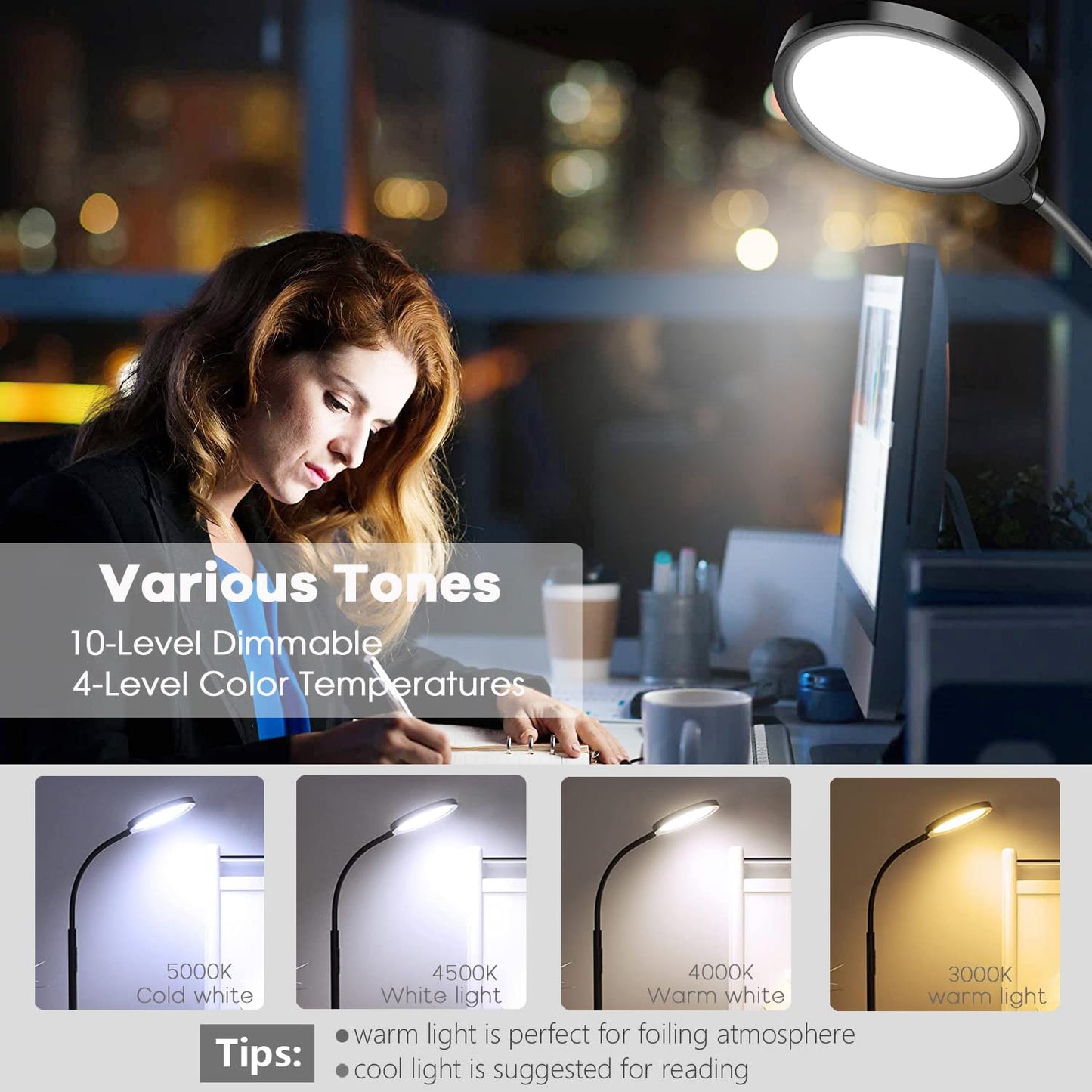 Floor Lamps - Led Floor Lamp with Remote for Stepless Dimmer & Temperatures, Eye-Caring,Adjustable Gooseneck Standing Lamp for Living Room Bedroom