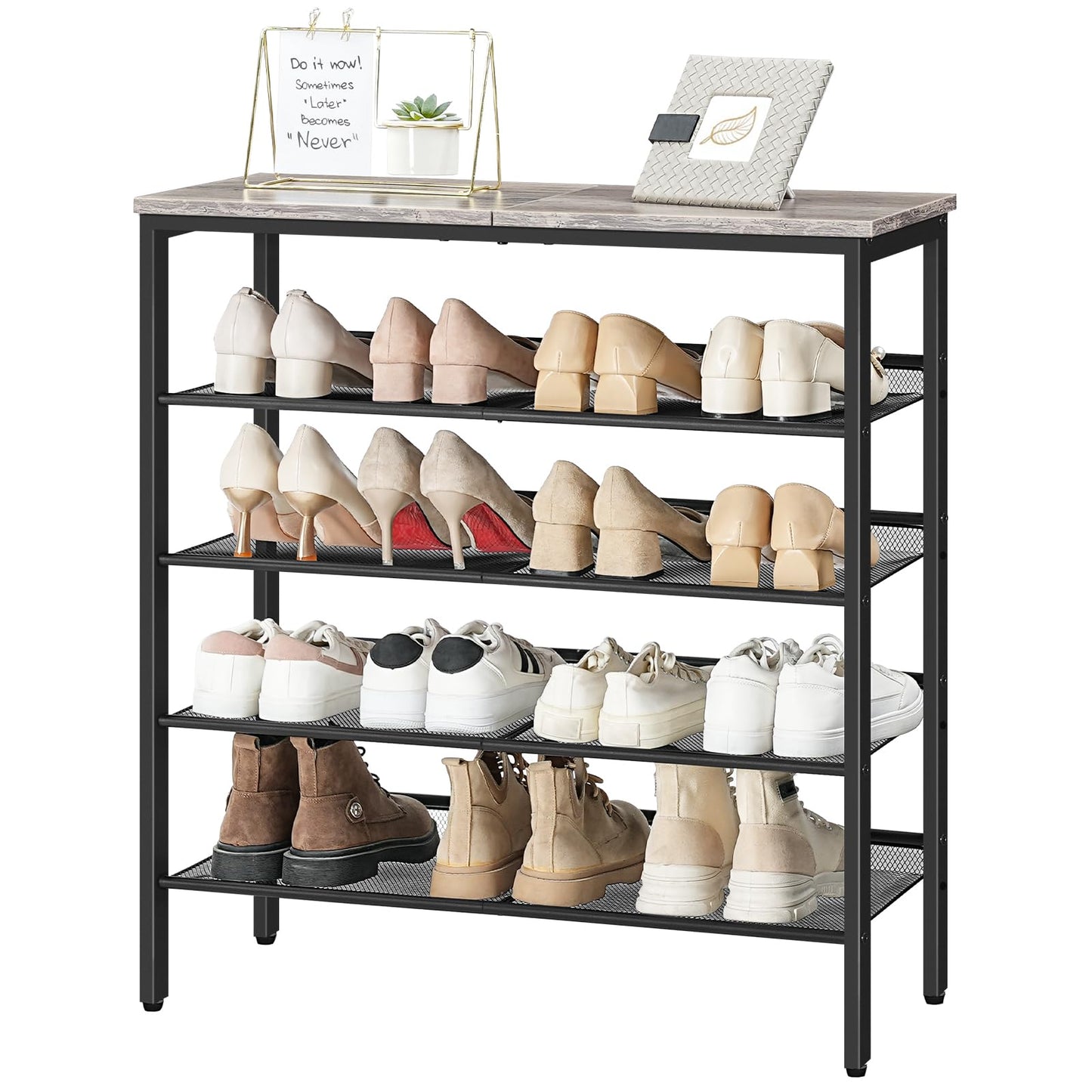 HOOBRO Shoe Rack for Entryway, 5-Tier Shoe Organizer with Adjustable Mesh Shelves, 16-20 Pairs of Shoes, Durable Spacious Freestanding, Metal, Industrial, Shoe Shelf for Closet, Greige BG12XJ01
