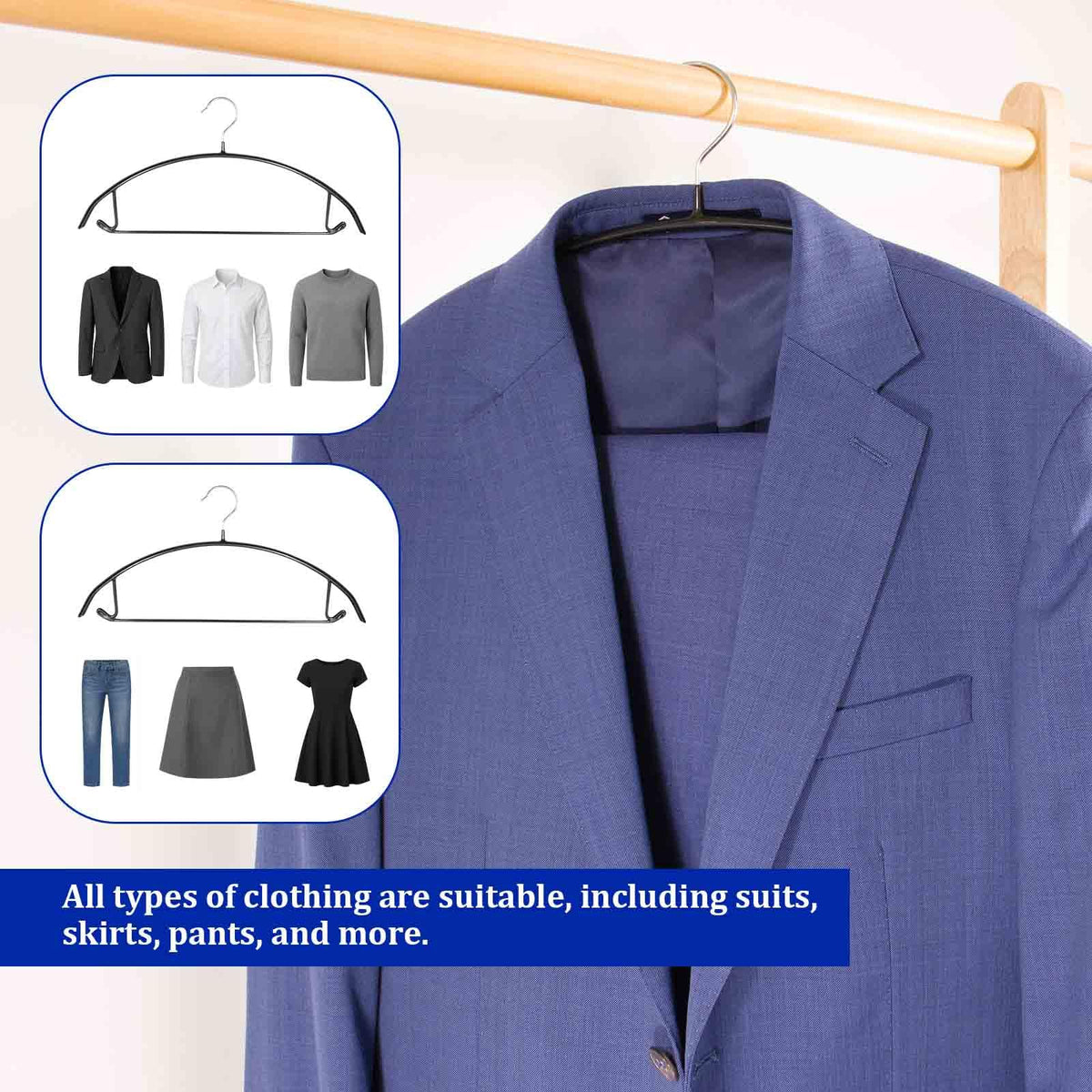 GZQXHOME 30 Pack Non Slip PVC Coating Metal Clothes Hangers No Shoulder Bump,Built-in Shoulder Hook and Bottom Rod,Suitable for Sweaters,Suits,Shirts,Skirt,Jackets (Black, 30 Pack)