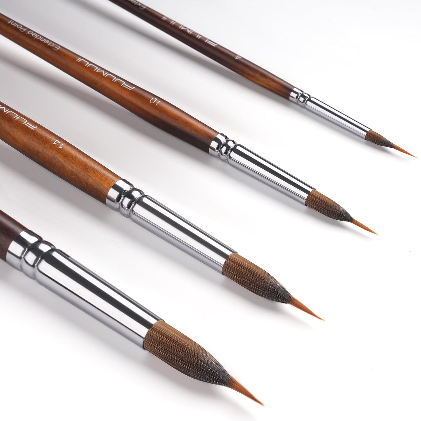 Watercolor Brushes Professional, Fuumuui 4Pcs Extended Needle Point Brushes Synthetic Extra Long Pinhead with Sable Body for Fine Detailing - Watercolor Gouache Inks Painting
