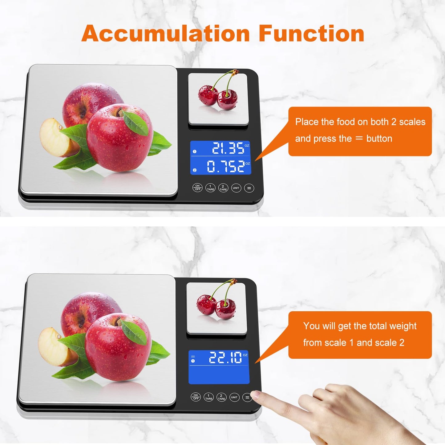 Food Scale, 15kg x 0.01g Digital Kitchen Scale Cooking and Baking, Dual Precision Food Weight Scale with Backlit LCD Display, Tare, Accumulation Function, 7 Units, Including 2 AAA Batteries
