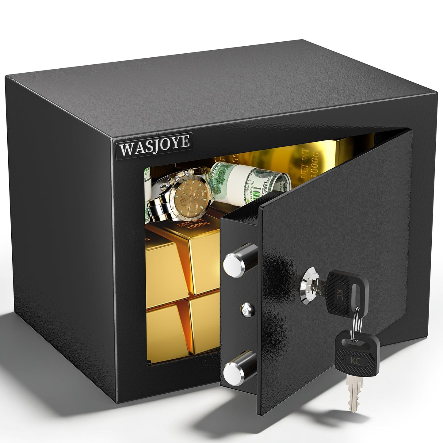 WASJOYE Home Cabinet Safe Box, Key Lock Coffre Fort High Security Safety Box, 0.5 Cubic Feet Steel Safes for Home/Office/Hotel, Cabinet Safe Box for Money Cash Jewelry Medicine Passport