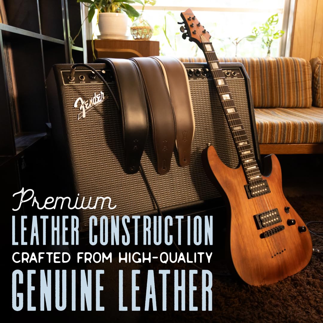Levy's Leathers Amped Leather Series 3" Wide Top Grain Leather Guitar Straps; White (M26PD-WHT_WHT)