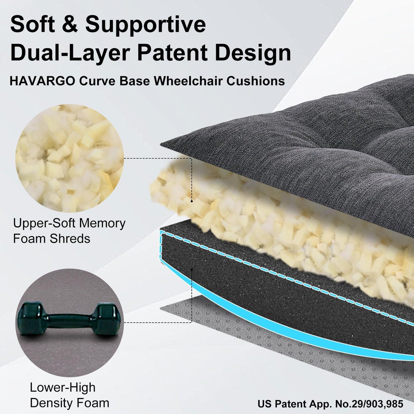 HAVARGO Memory Foam Seat Cushion 18 x16 Inches Wheelchair Cushion Pressure Relief Chair Pad for Hip, Coccyx Anti-Sagging Curved Bottom for Better Fit, Dark Gary
