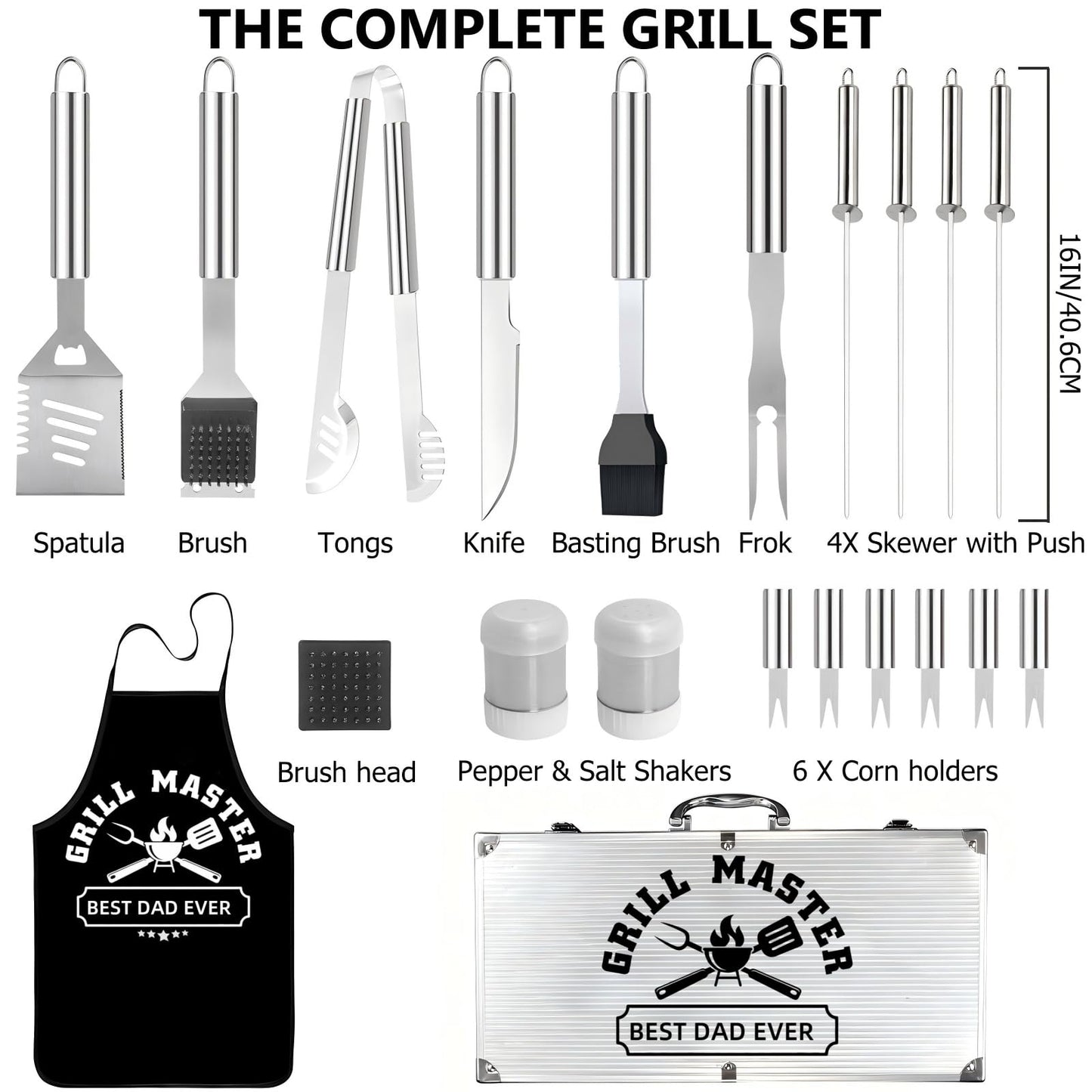 Gifts for Dad, Personalized BBQ Grill Accessories Tool Set Master Dad Gifts for Men Fathers Day Birthdays Christmas Anniversary