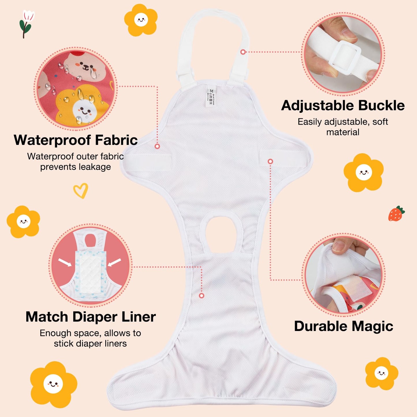 MICOOYO Dog Diaper Onesie Sanitary Pantie with Adjustable Suspender Washable Dog Period Panties Doggie Diapers Pet Underwear Female Dog Diapers for Heat (Animals, X-Large)