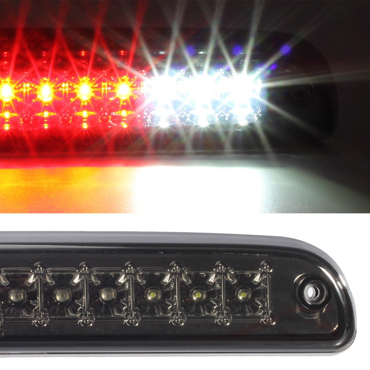 Partsam 3rd Third Brake Light Red/White 24LED Tail High Mount Cargo Lamp Smoked Lens Waterproof Replacement for F-250 F-350 F-450 F-550 Super Duty 1999-2016 / Ranger 1993-2011, DOT Compliant