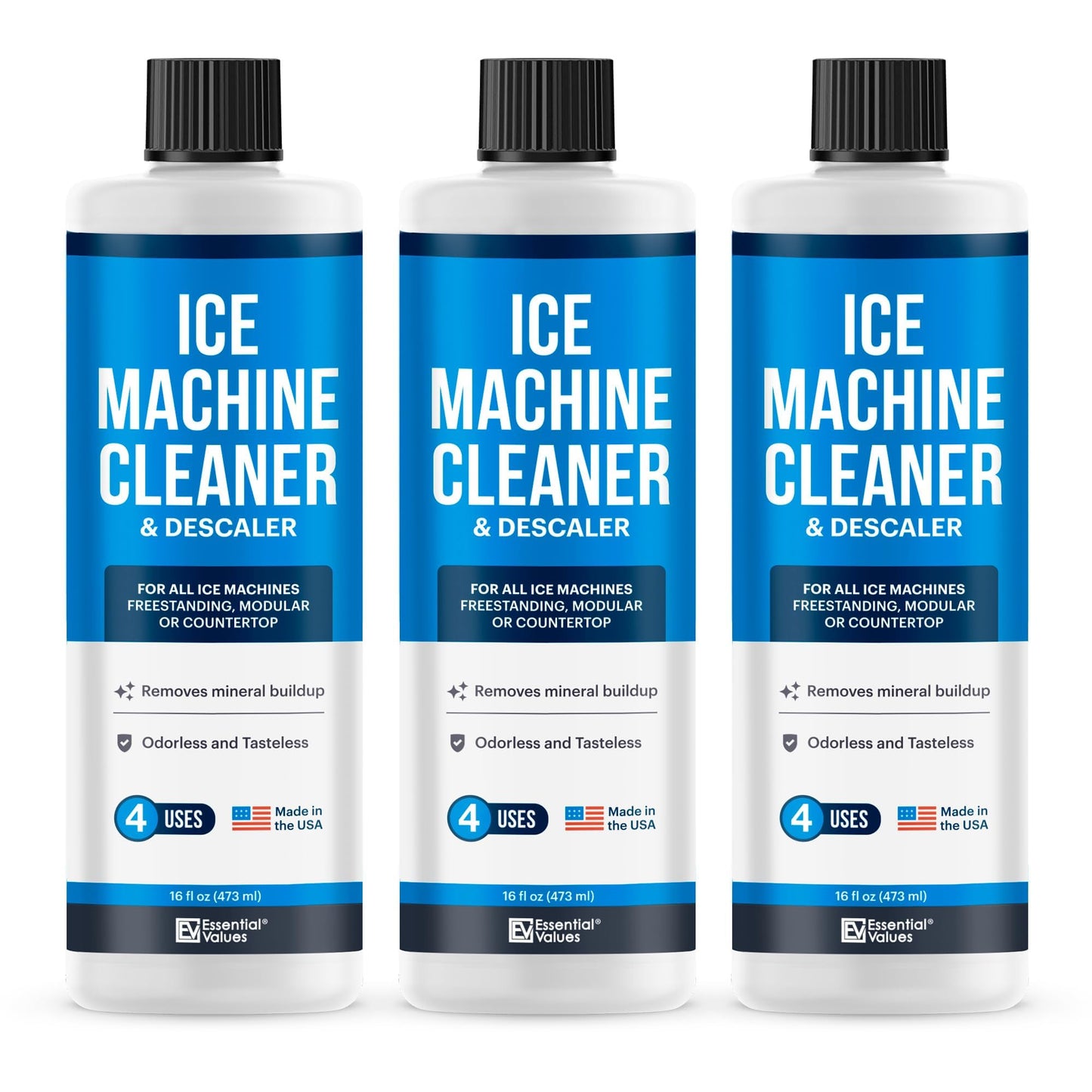 Essential Values Ice Machine Cleaner and Descaler 16 fl oz Descaler | Ice Maker Cleaner Compatible with All Major Brands (Scotsman, KitchenAid, Affresh, Opal, Manitowoc) (3 pack)